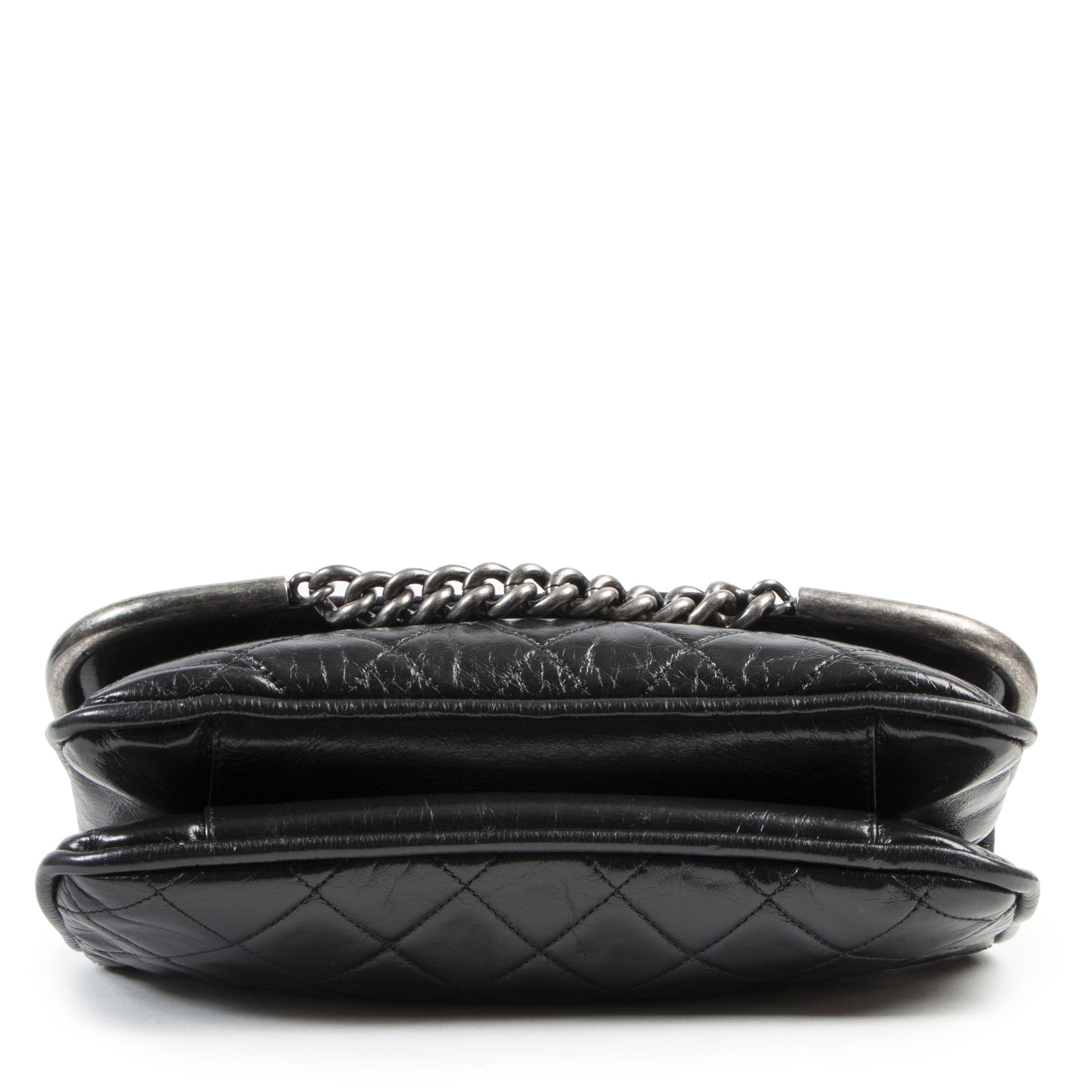 Authentic second-hand vintage Chanel Black Distressed Leather Shoulder Bag buy online webshop LabelLOV