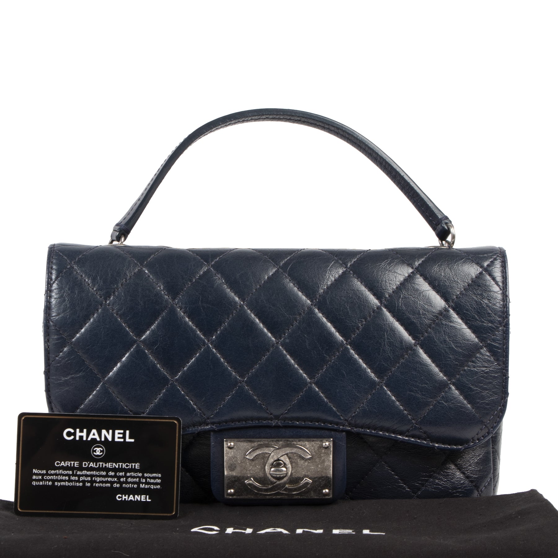 Chanel Dark Blue Small Crinkled Calfskin Flap Bag