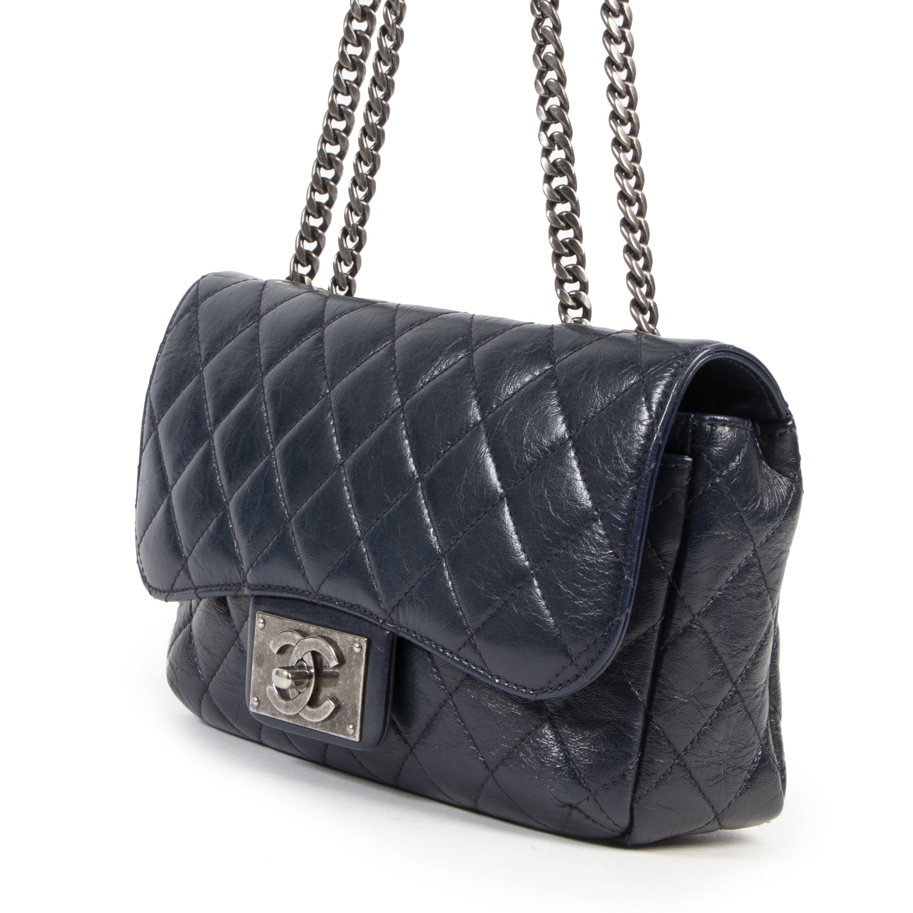 Chanel Dark Blue Small Crinkled Calfskin Flap Bag