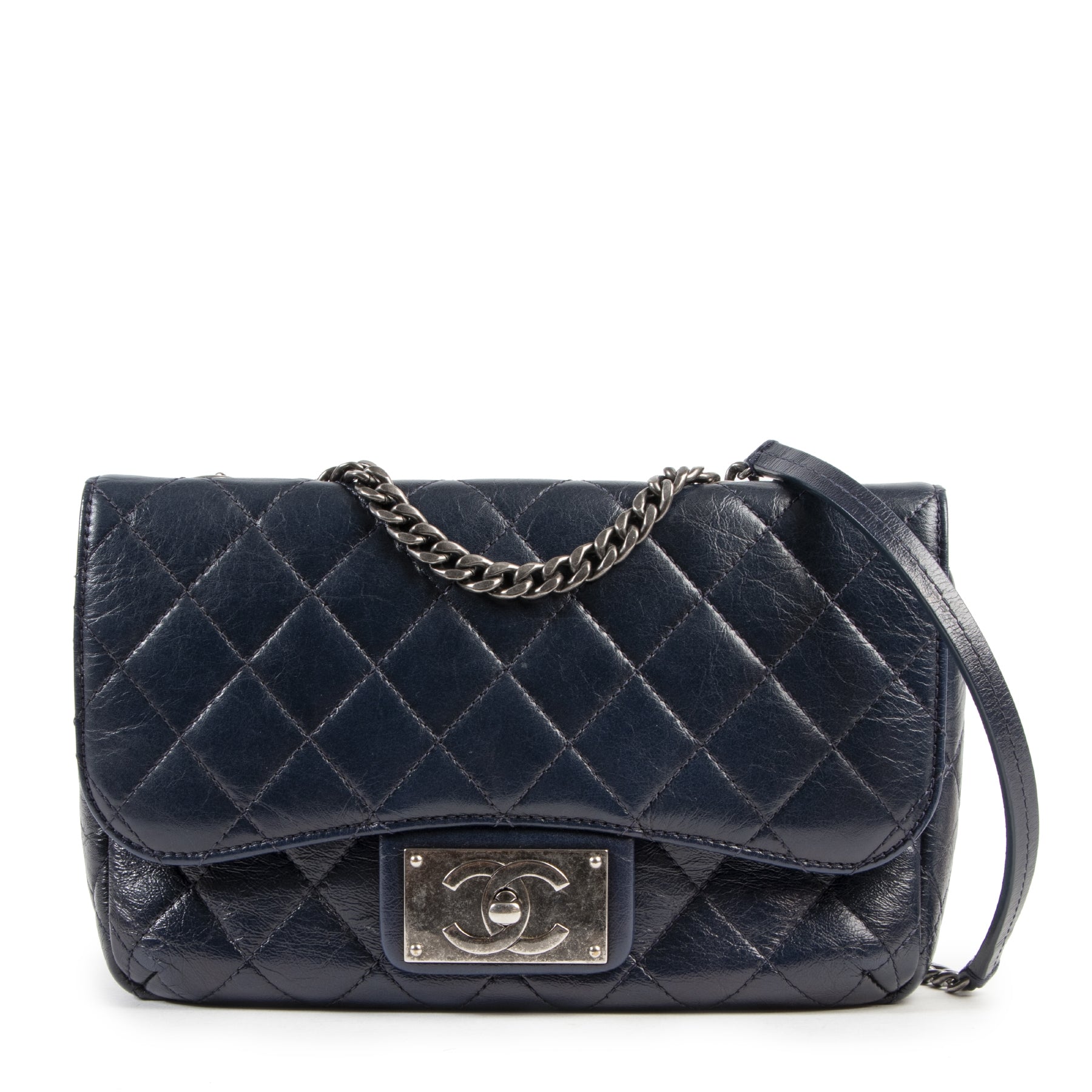 Chanel Dark Blue Small Crinkled Calfskin Flap Bag
