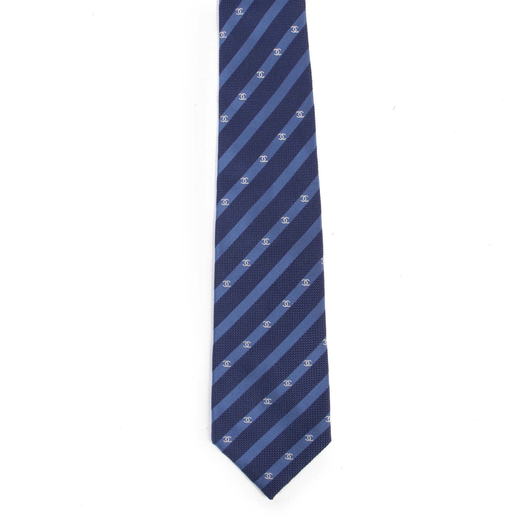 Authentic secondhand Chanel Blue Logo Tie designer accessories fashion luxury vintage webshop safe secure online shopping