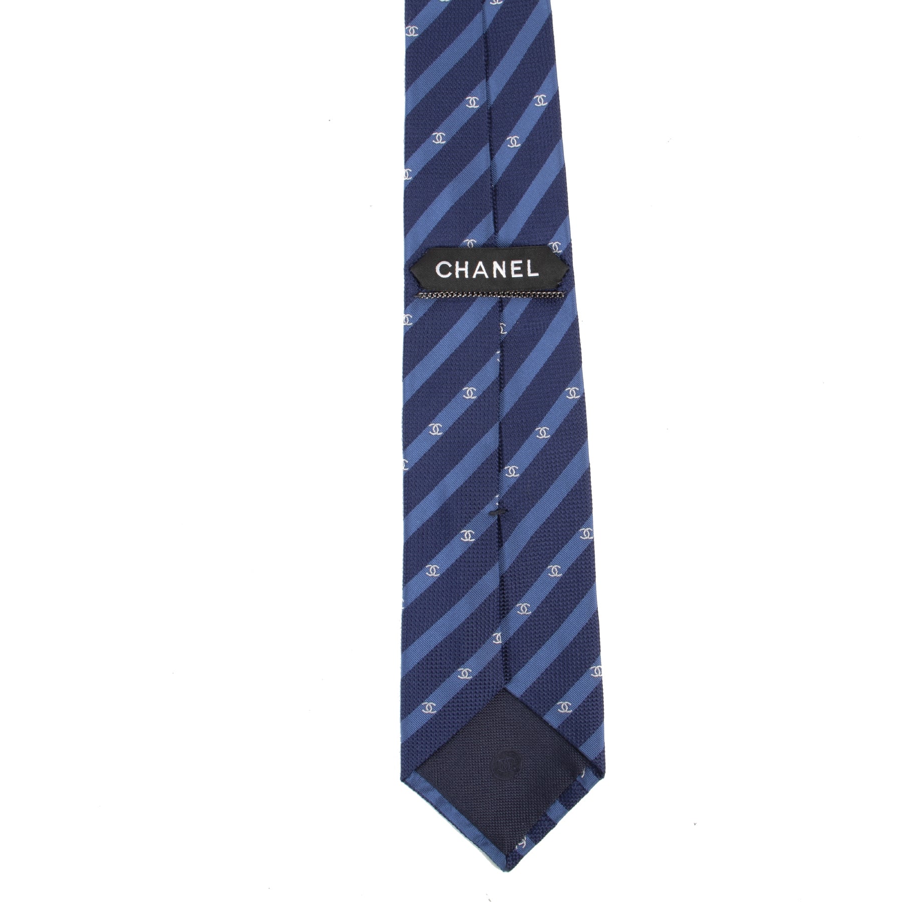 Authentieke Tweedehands Chanel Blue Logo Tie juiste prijs veilig online shoppen luxe merken webshop winkelen Antwerpen België mode fashion