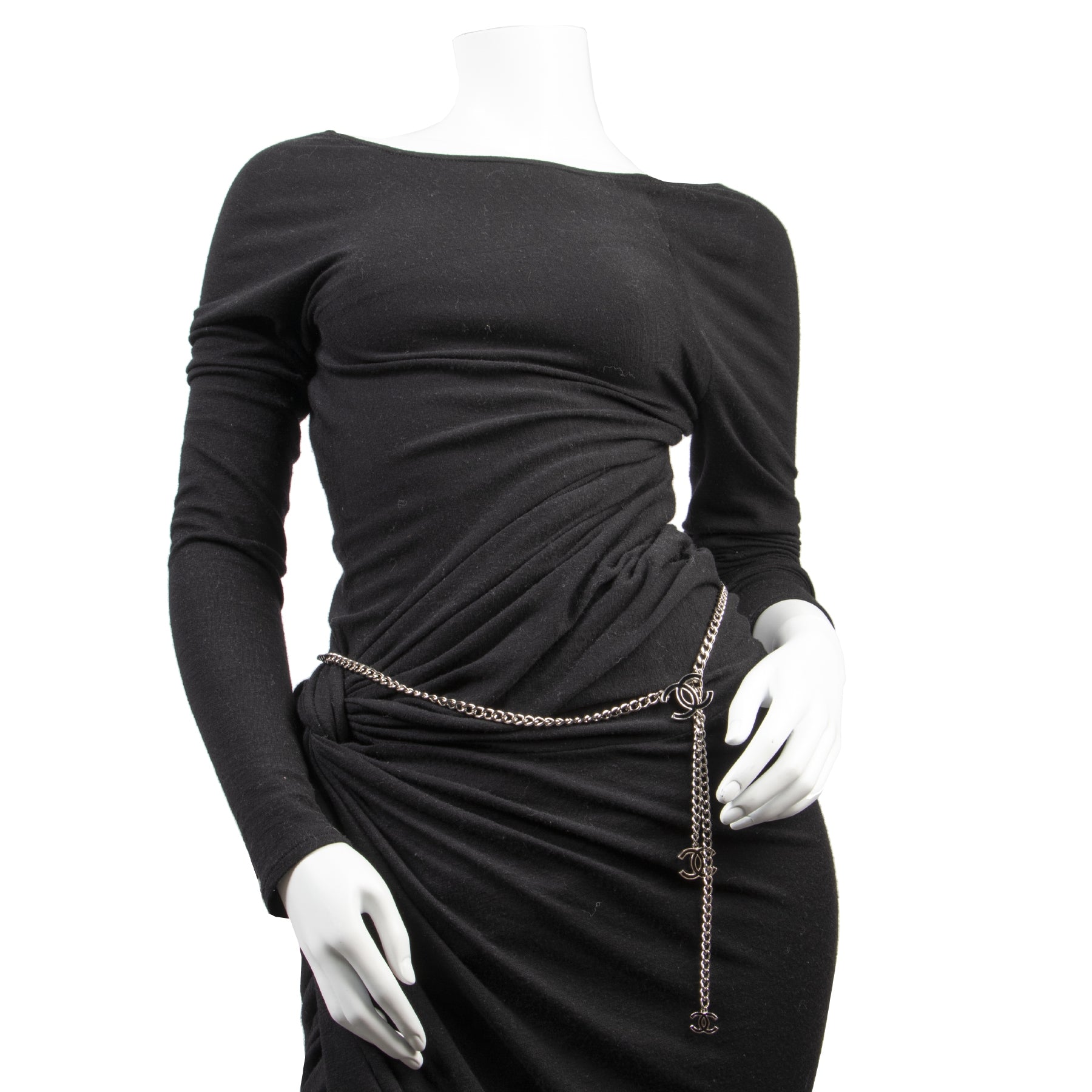Authentic secondhand Chanel Silver Black Enamel CC Chain Belt designer accessories fashion luxury vintage webshop safe secure online shopping high end brands
