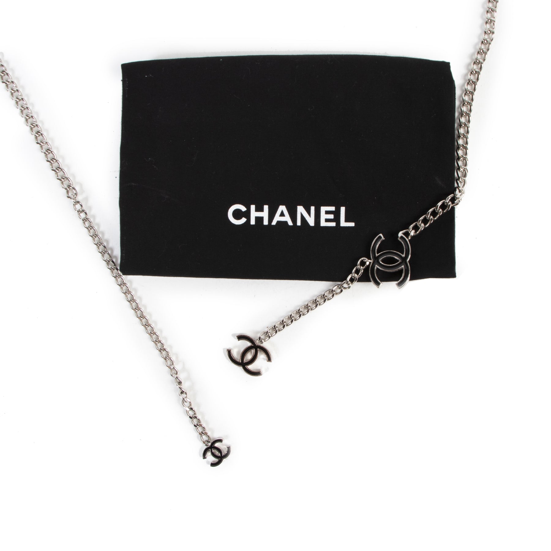 Authentic secondhand Chanel Silver Black Enamel CC Chain Belt designer accessories fashion luxury vintage webshop safe secure online shopping high end brands