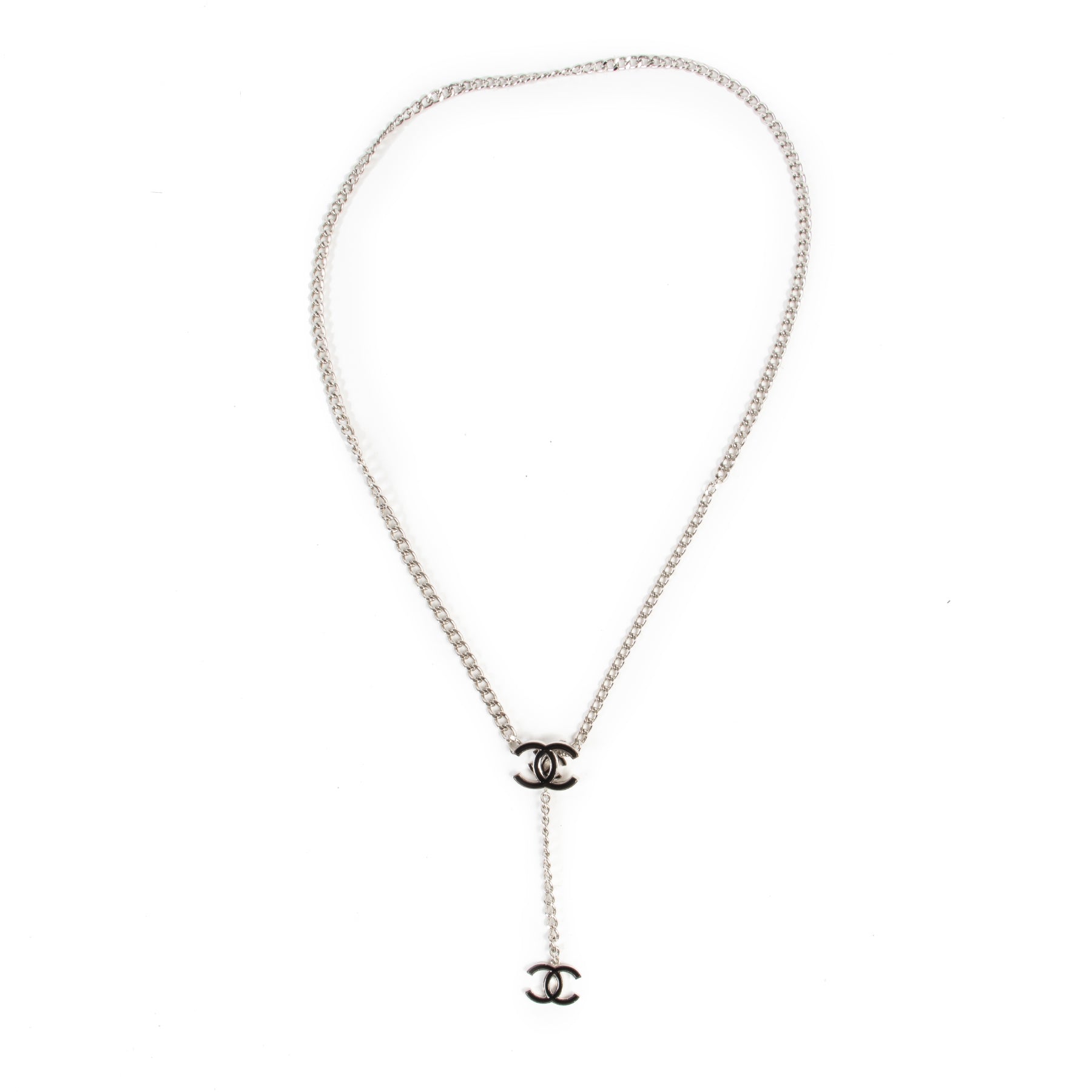 Authentieke Tweedehands Chanel Silver Black Enamel CC Chain Belt juiste prijs veilig online shoppen luxe merken webshop winkelen Antwerpen België mode fashion