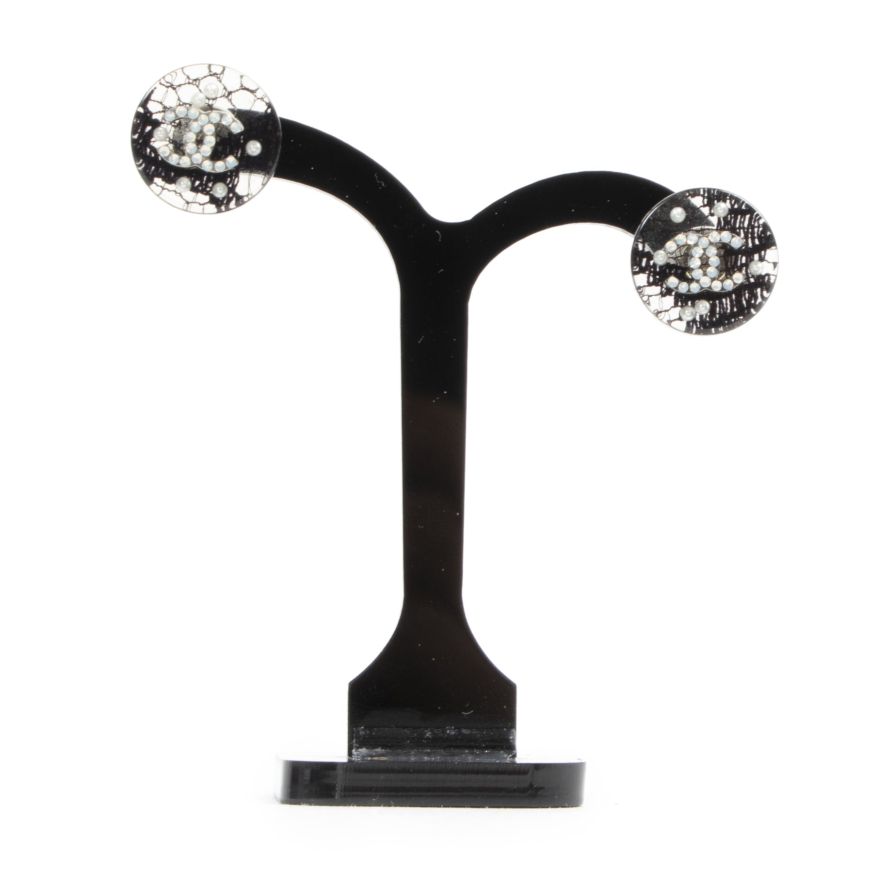 Chanel Crystal Resin CC Stud Earrings