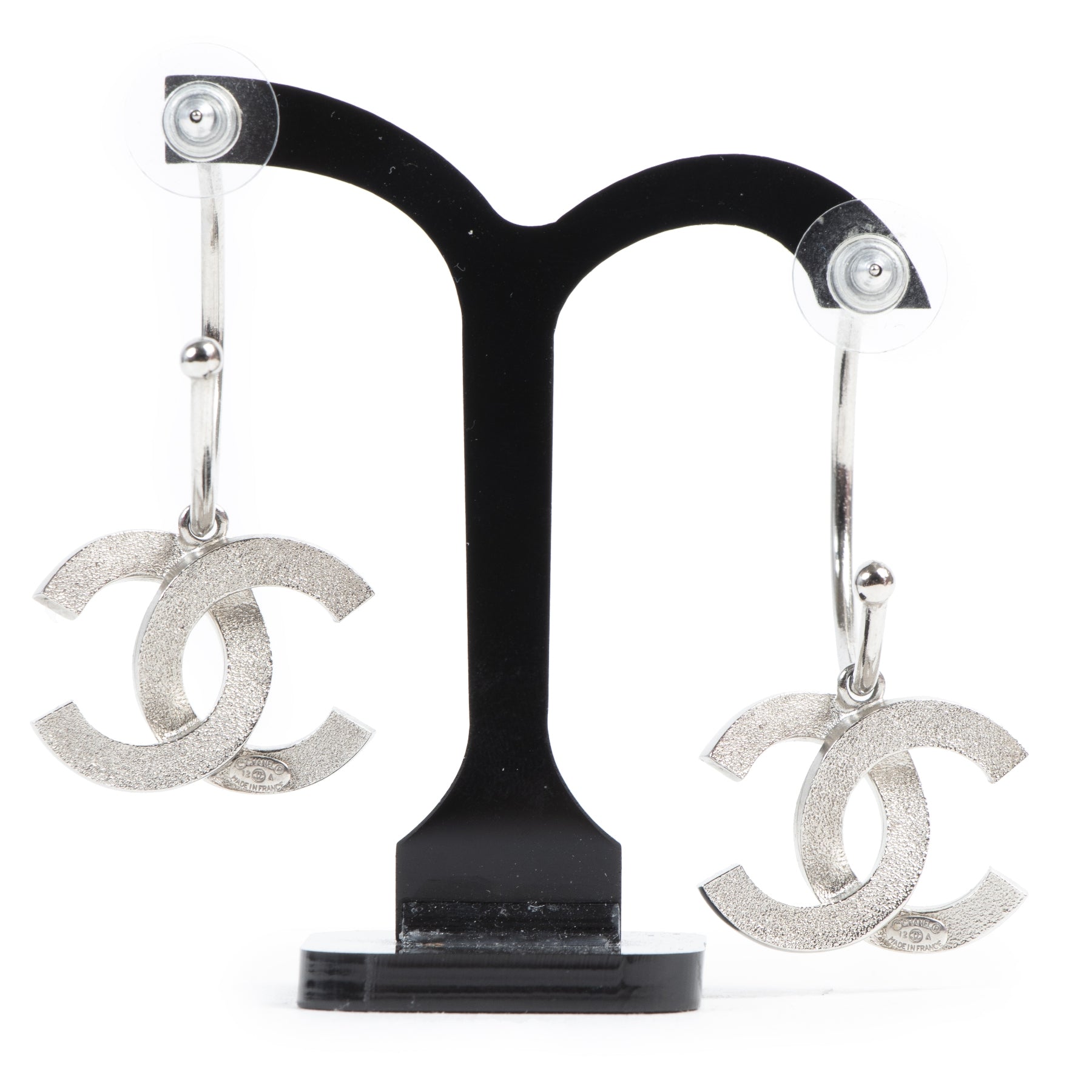 We buy and sell your authentic designer Chanel Studded Double CC Hoop Earrings