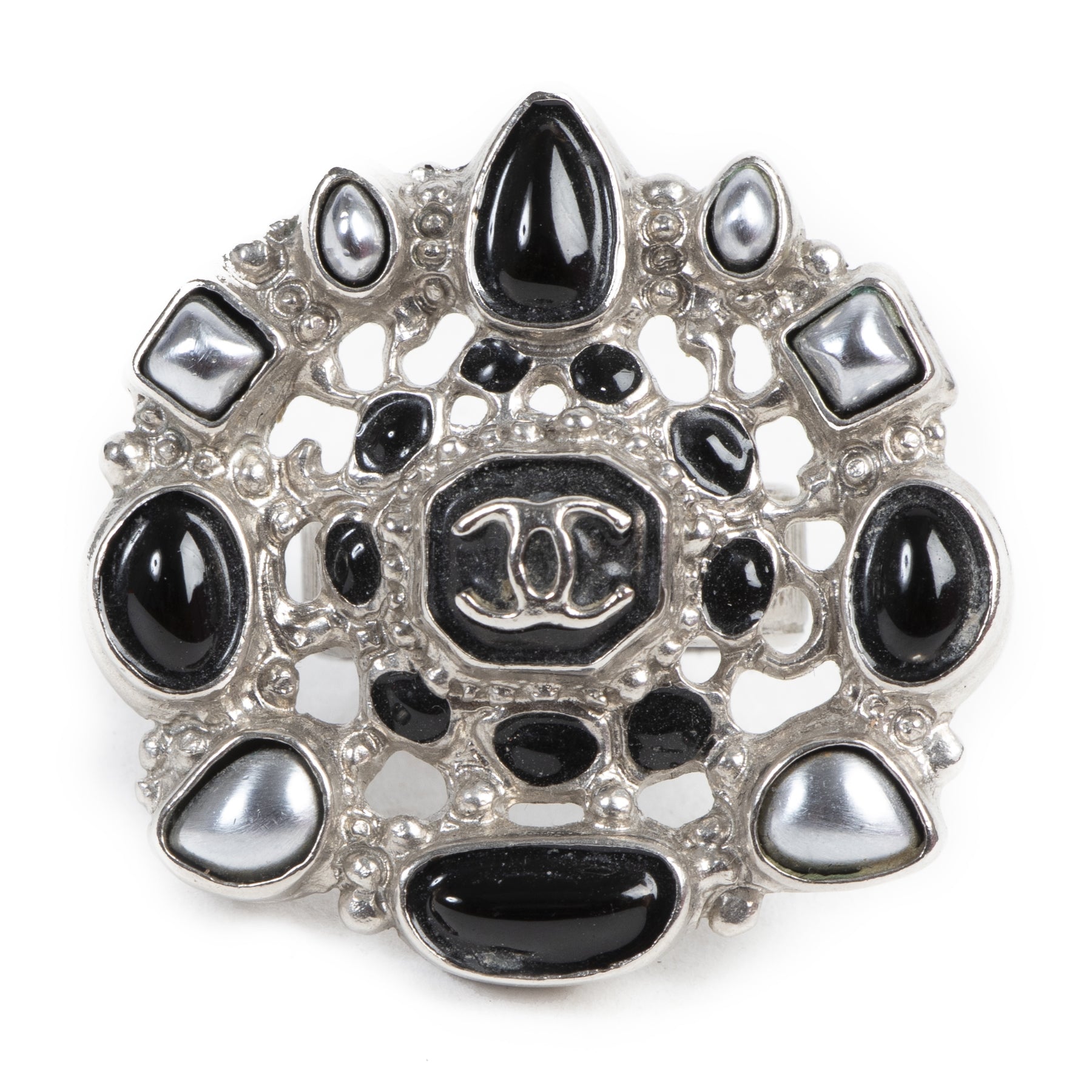 Authentic secondhand Chanel Black Silver Embellished Ring - Size 54 designer accessories fashion luxury vintage webshop safe secure online shopping