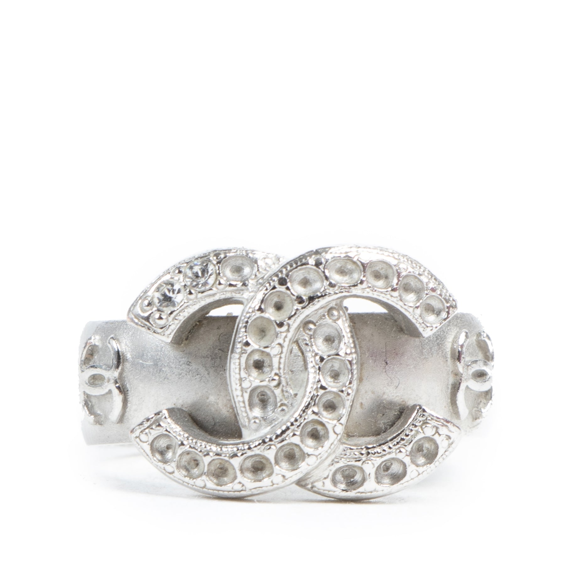 Authentic secondhand Chanel Silver CC Logo Ring designer accessories fashion luxury vintage webshop safe secure online shopping