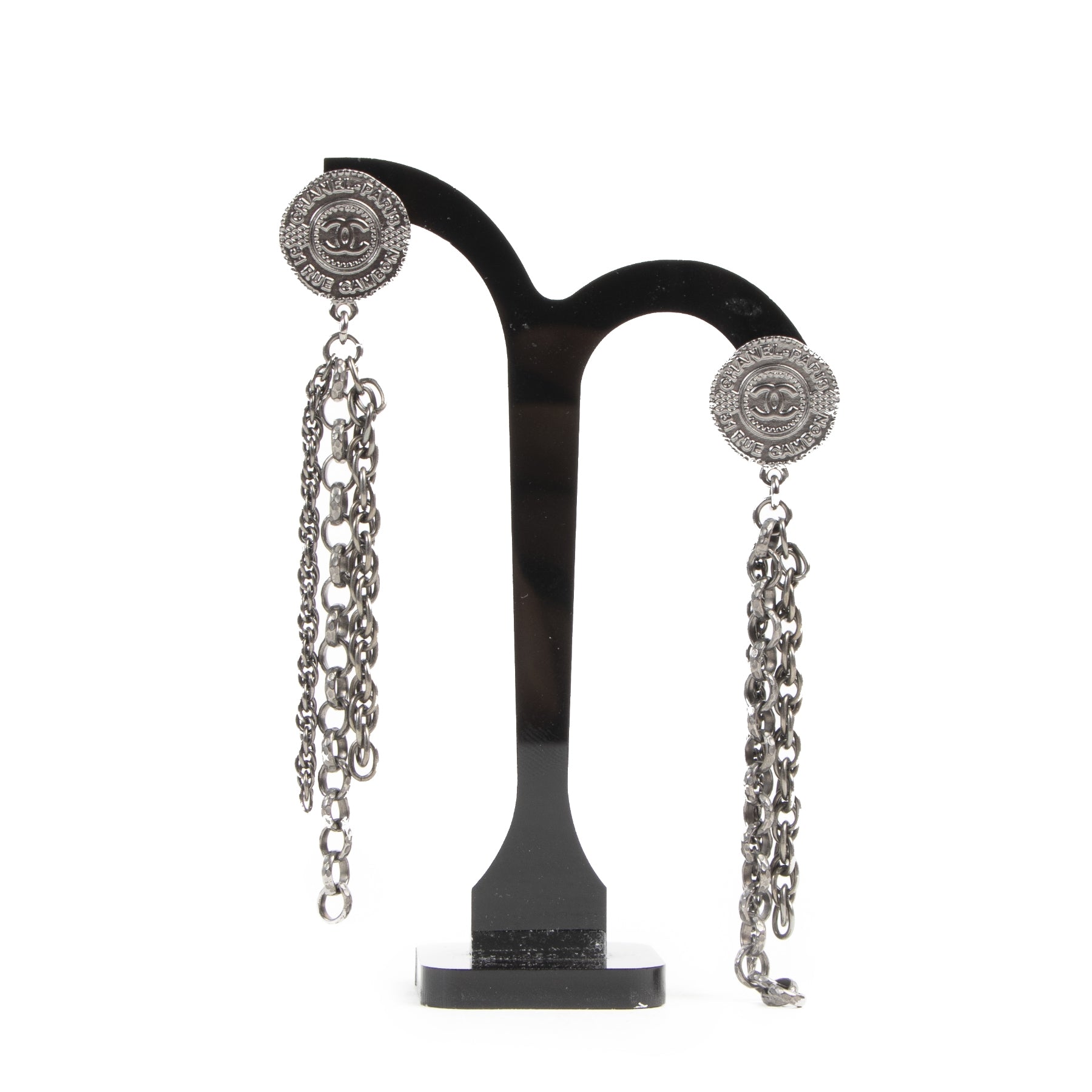 Chanel Silver Chain Long Earrings