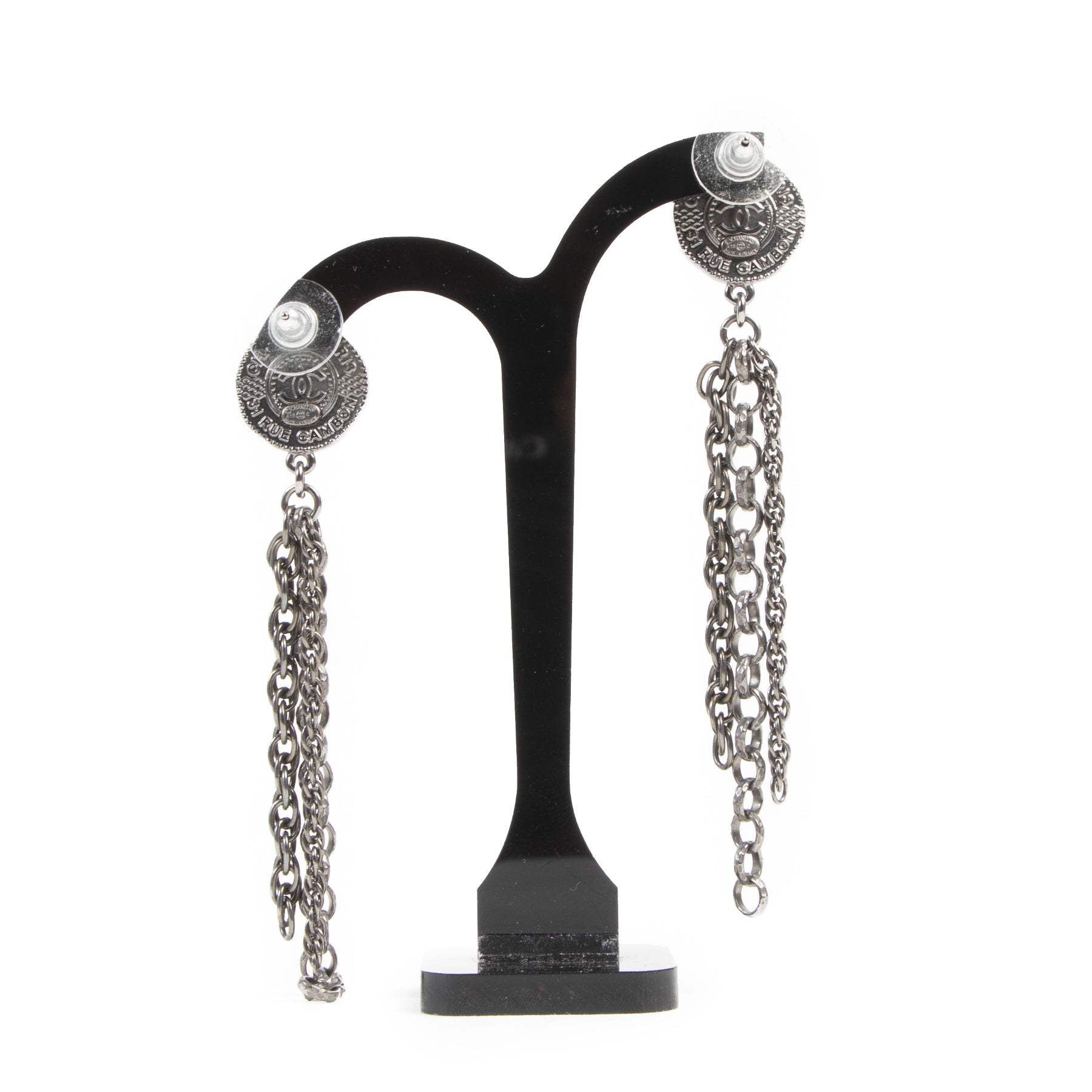 Chanel Silver Chain Long Earrings