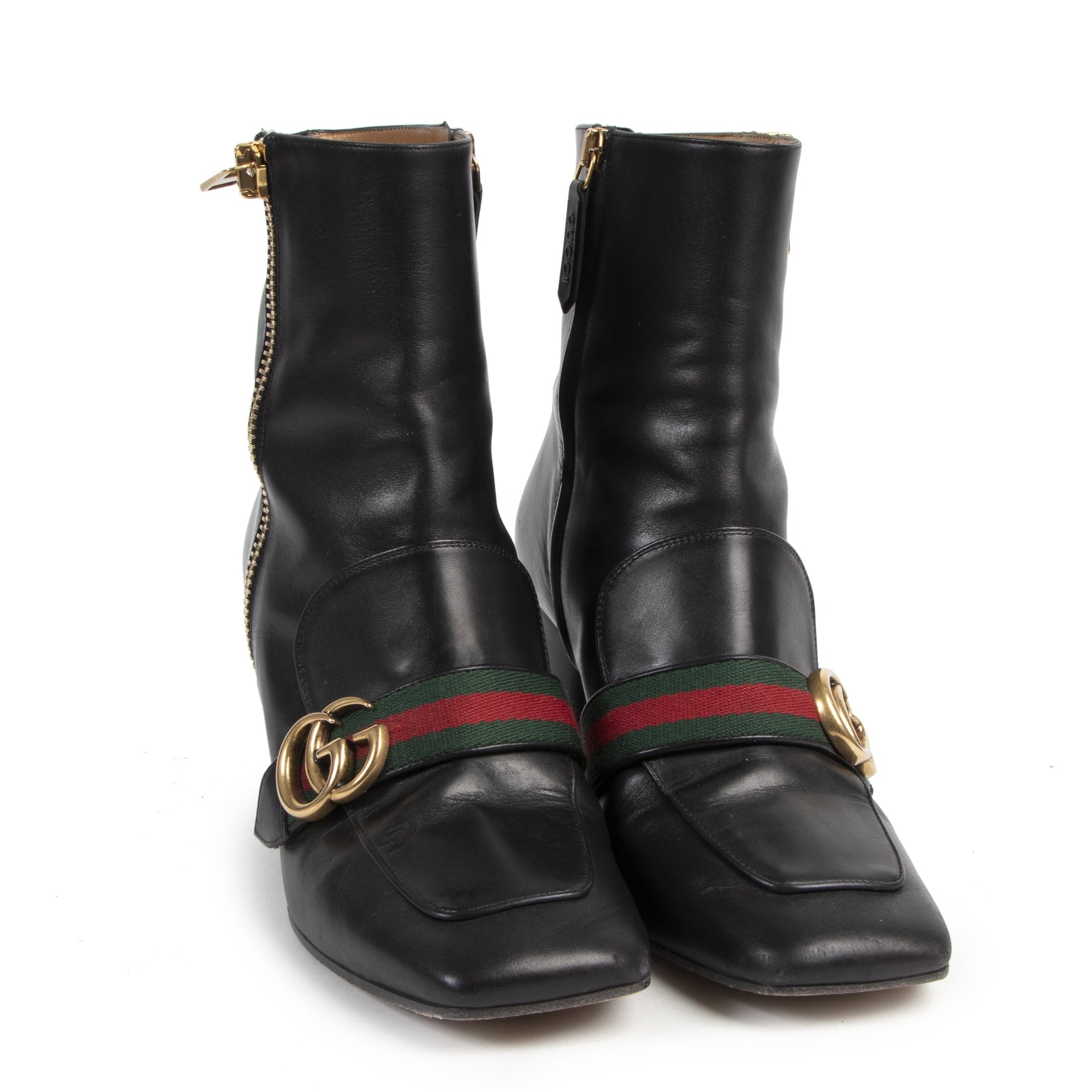 Authentic secondhand Gucci Black GG Web Ankle Boots - Size 39 designer shoes fashion luxury vintage webshop safe secure online shopping