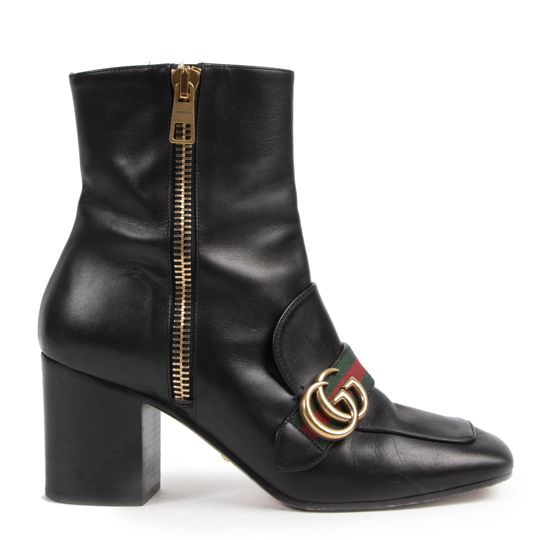 Authentieke Tweedehands Gucci Black GG Web Ankle Boots - Size 39 juiste prijs veilig online shoppen luxe merken webshop winkelen Antwerpen België mode fashion