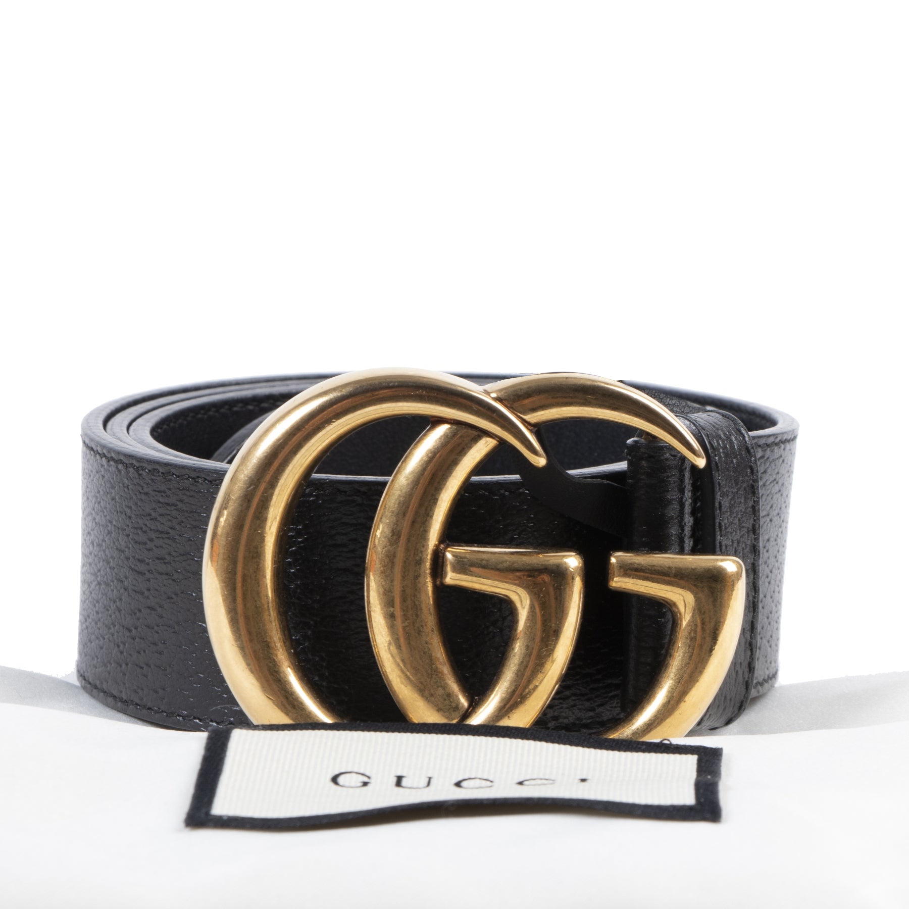 Authentic secondhand Gucci GG Black and Gold Marmont Buckle - size 90 designer accessories fashion luxury vintage webshop safe secure online shopping