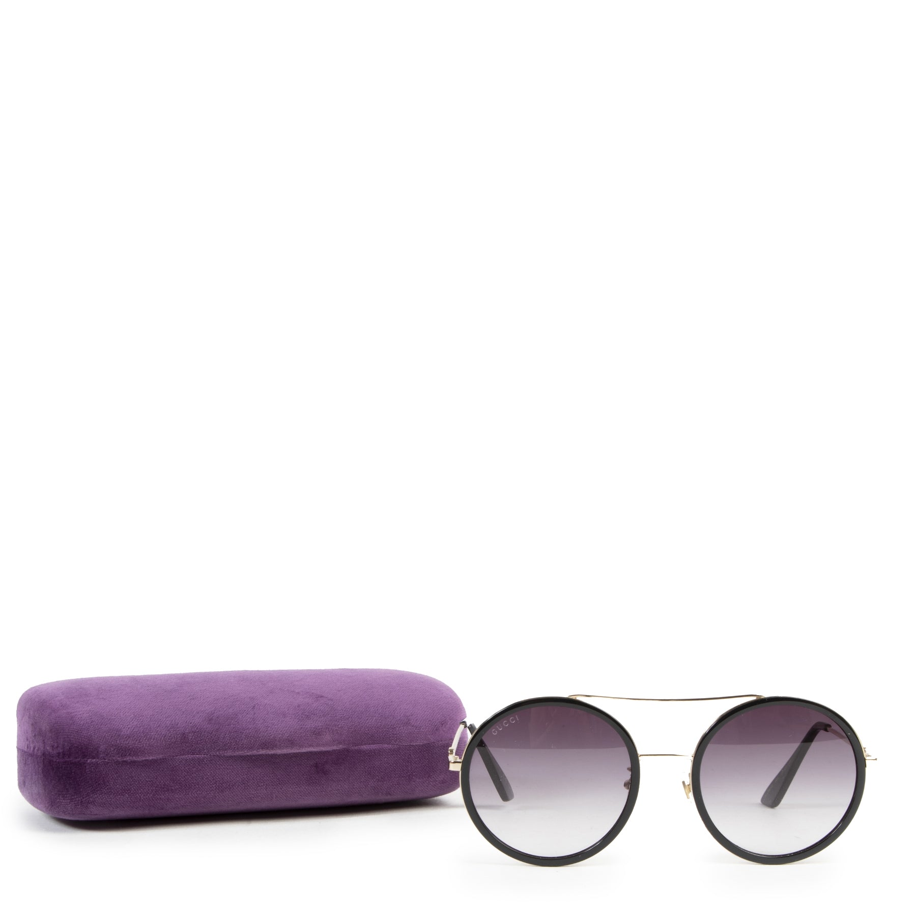 Authentieke tweedehands vintage Gucci Round Black Sunglasses koop online webshop LabelLOV