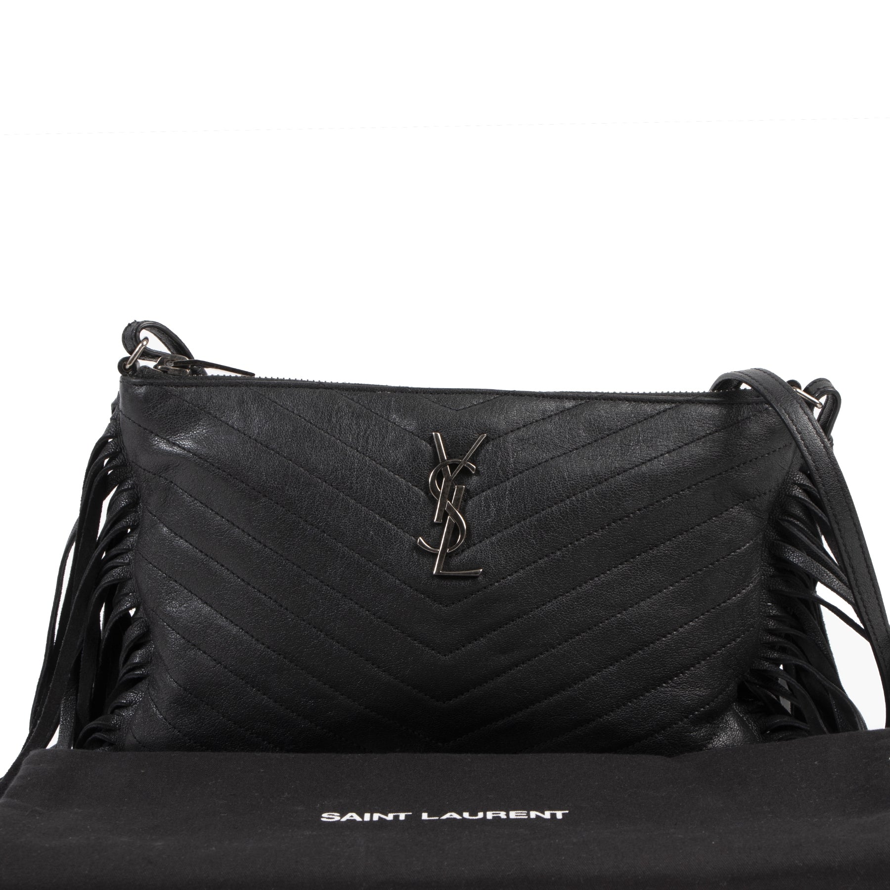 Saint Laurent Black Chevron Fringe Crossbody Bag
