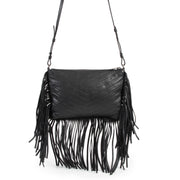 Saint Laurent Black Chevron Fringe Crossbody Bag