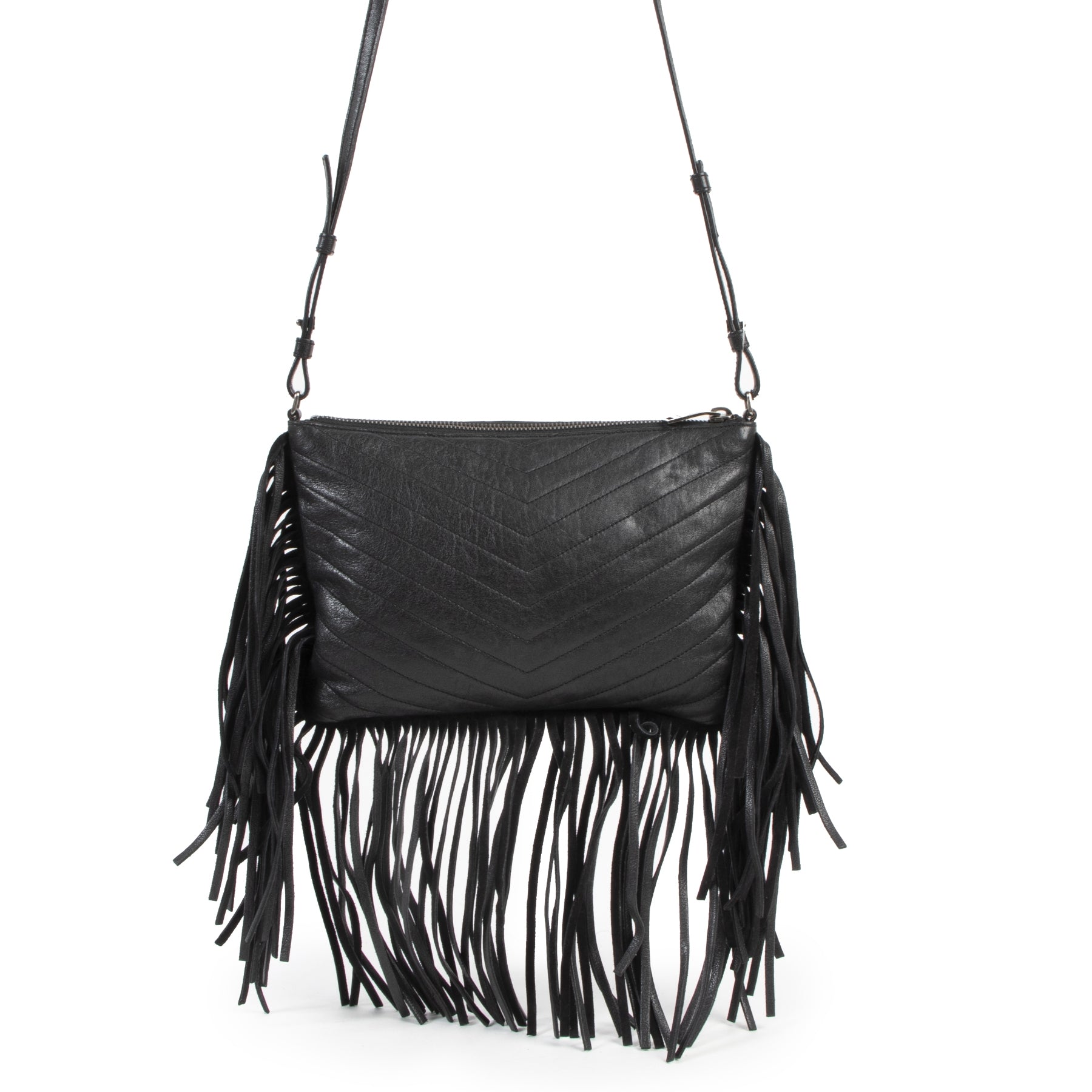 Saint Laurent Black Chevron Fringe Crossbody Bag