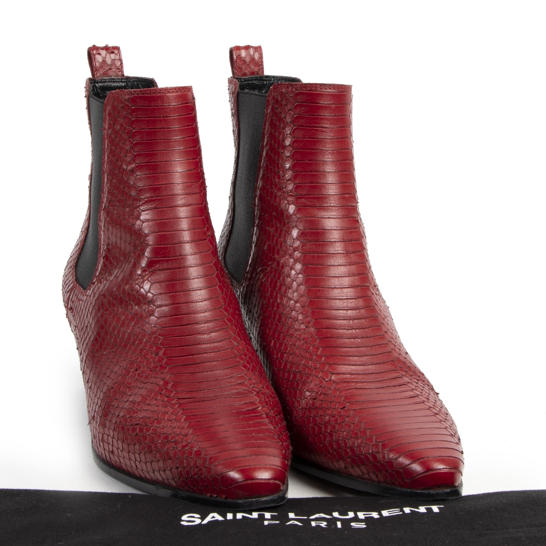 Authentic secondhand Saint Laurent Red Python Ankle Boots - Size 39 designer shoes luxury vintage webshop fashion high end designer brands shoes ankle boots