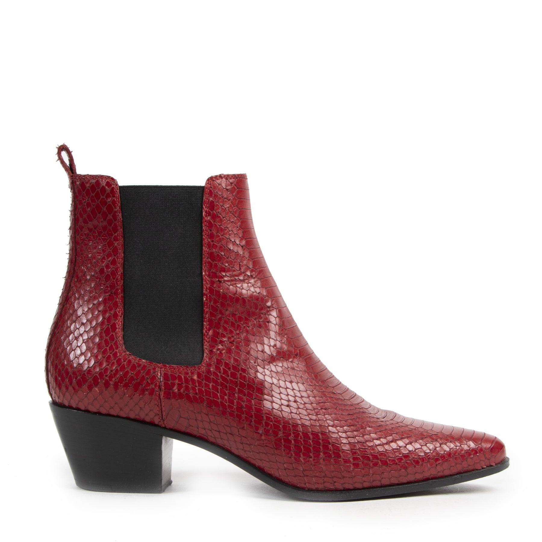 Authentic secondhand Saint Laurent Red Python Ankle Boots - Size 39 designer shoes luxury vintage webshop fashion high end designer brands shoes ankle boots