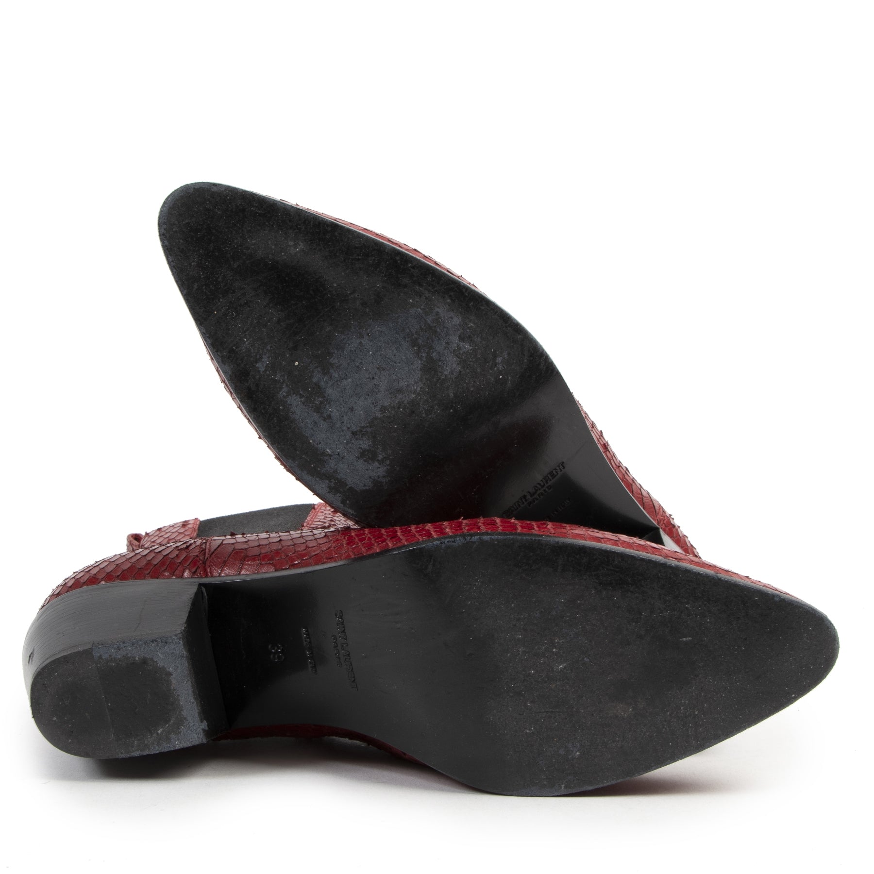 Authentieke Tweedehands Saint Laurent Red Python Ankle Boots - Size 39 juiste prijs veilig online shoppen luxe merken webshop winkelen Antwerpen België mode fashion