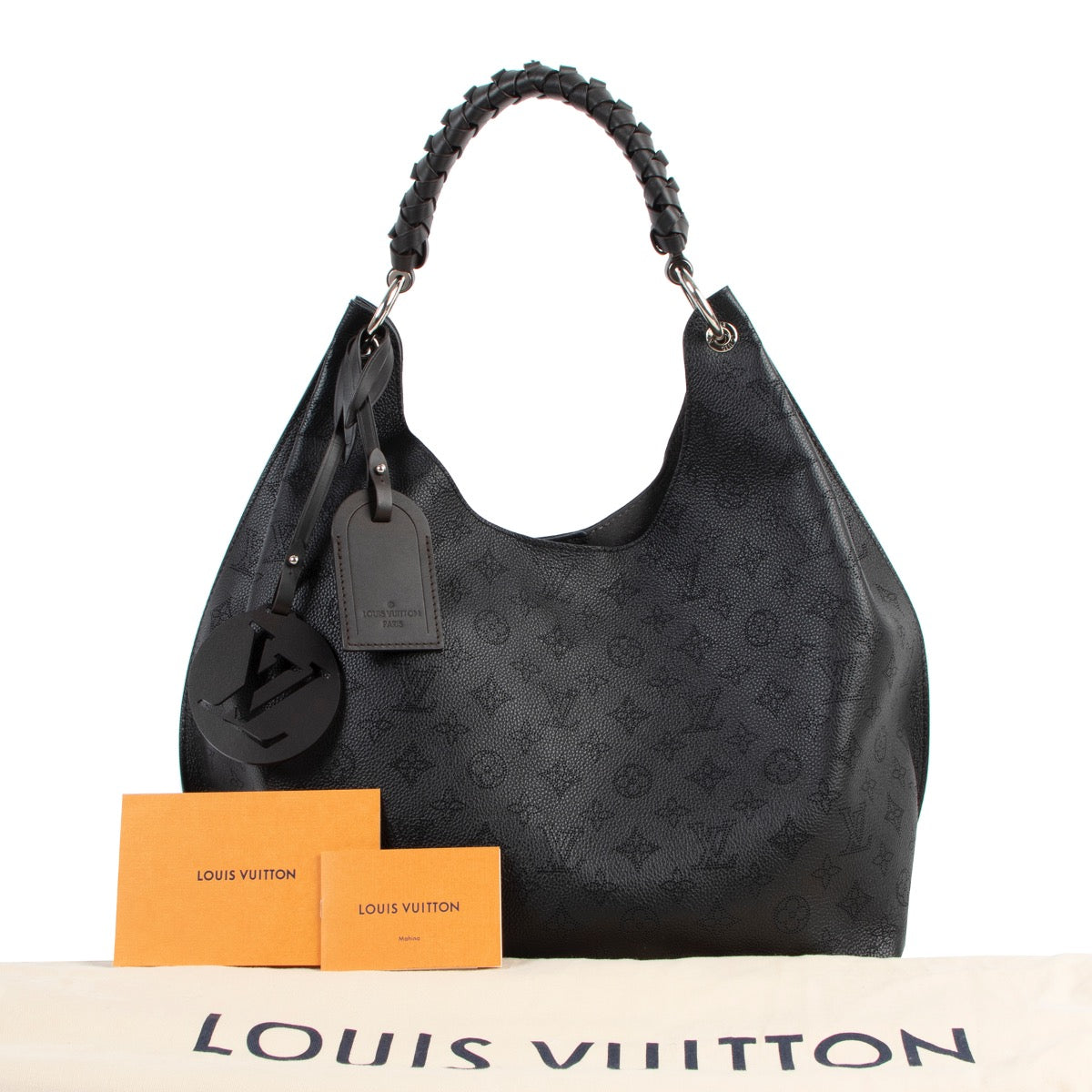 Shop safe online at Labellov in Antwerp this 100% authentic second hand Louis Vuitton Black Mahina Carmel Hobo Shoulder Bag