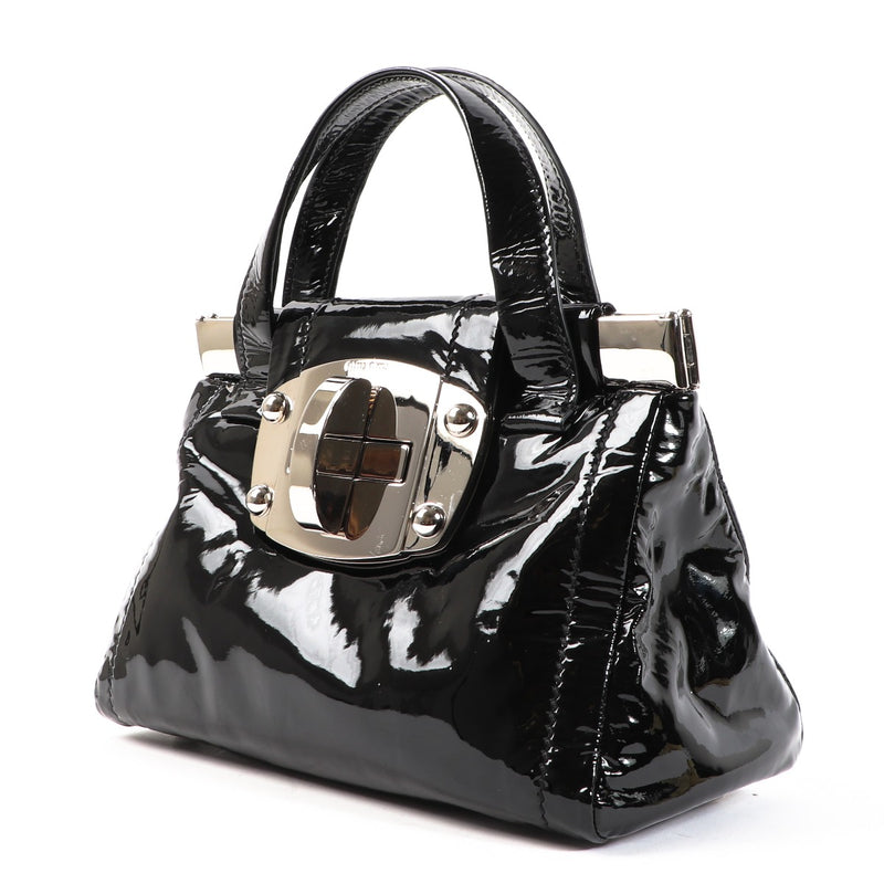 Miu Miu Black Patent Leather Turnlock Small Handbag