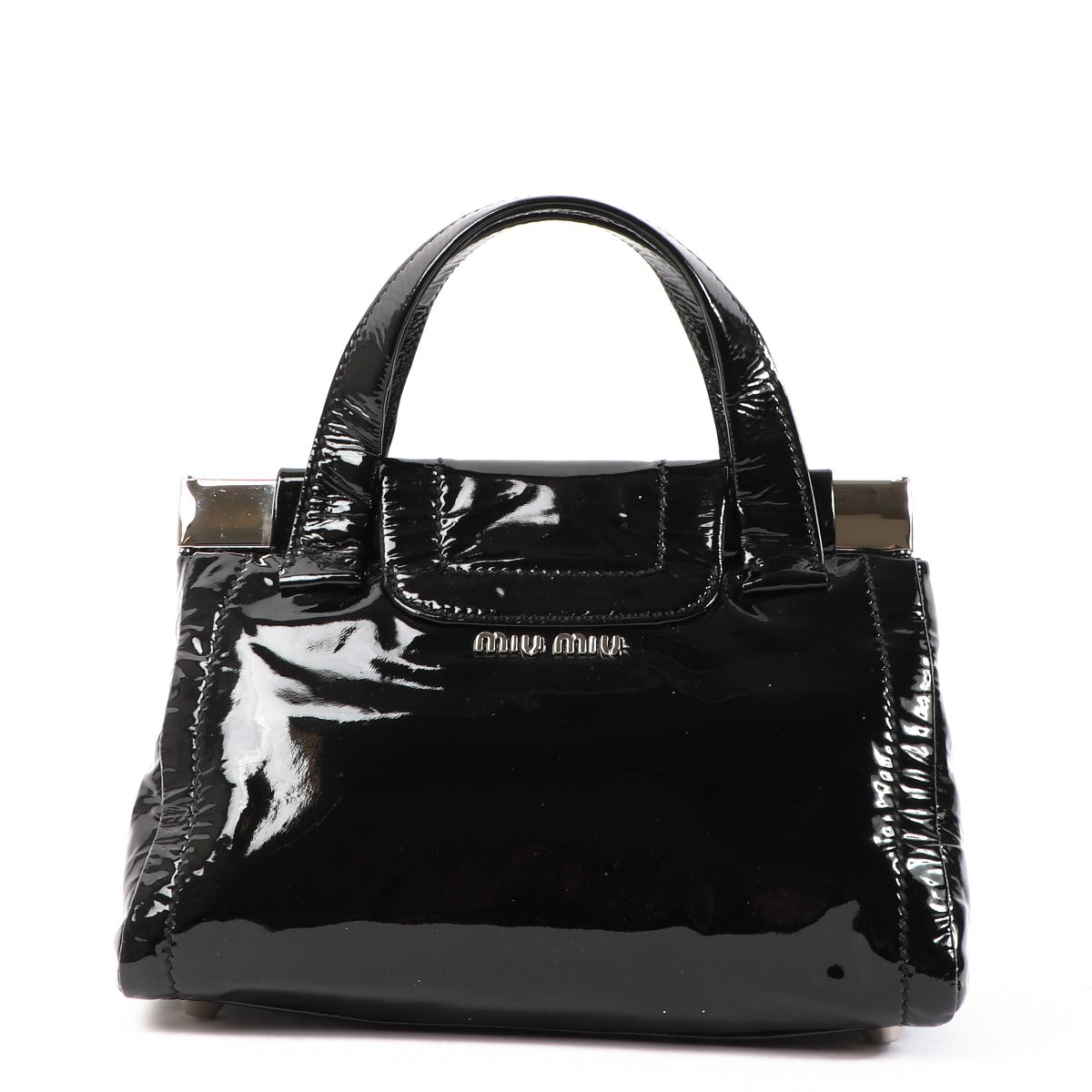 Sac à main Miu Miu en cuir verni noir avec fermoir tourniquet, petite taille