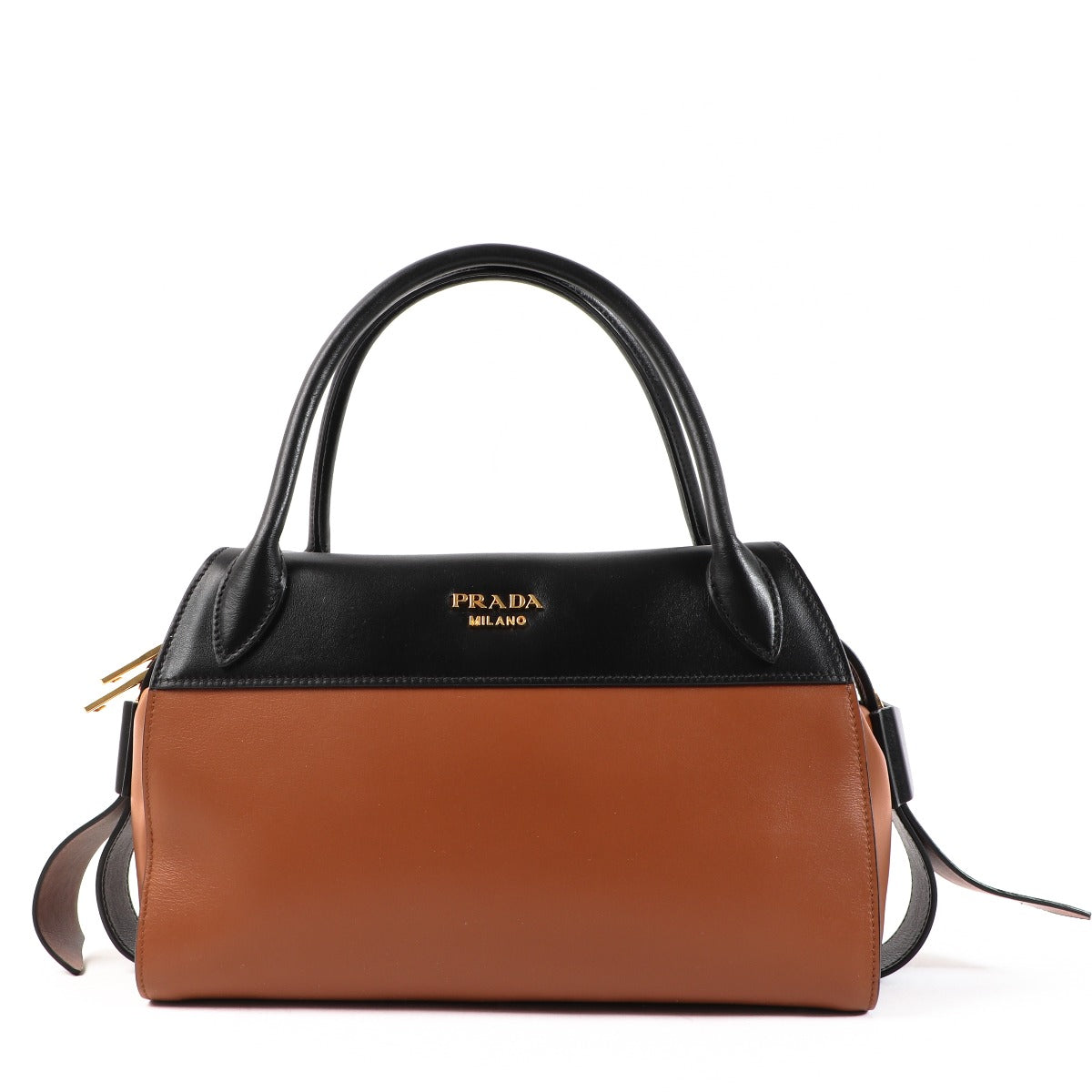 Prada Cognac/Black City Calf Bowling Bag