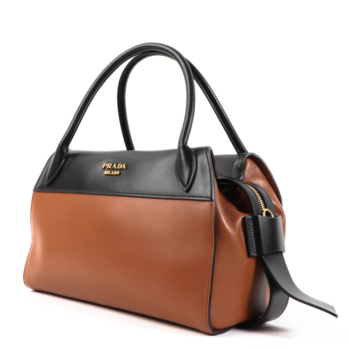 Prada Cognac/Black City Calf Bowling Bag