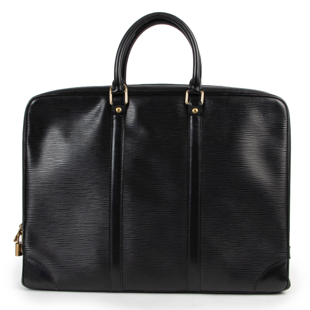 Shop safe online 100% authentic second hand Louis Vuitton Black Epi Leather Porte Documents Top Handle at labellov in Antwerp.