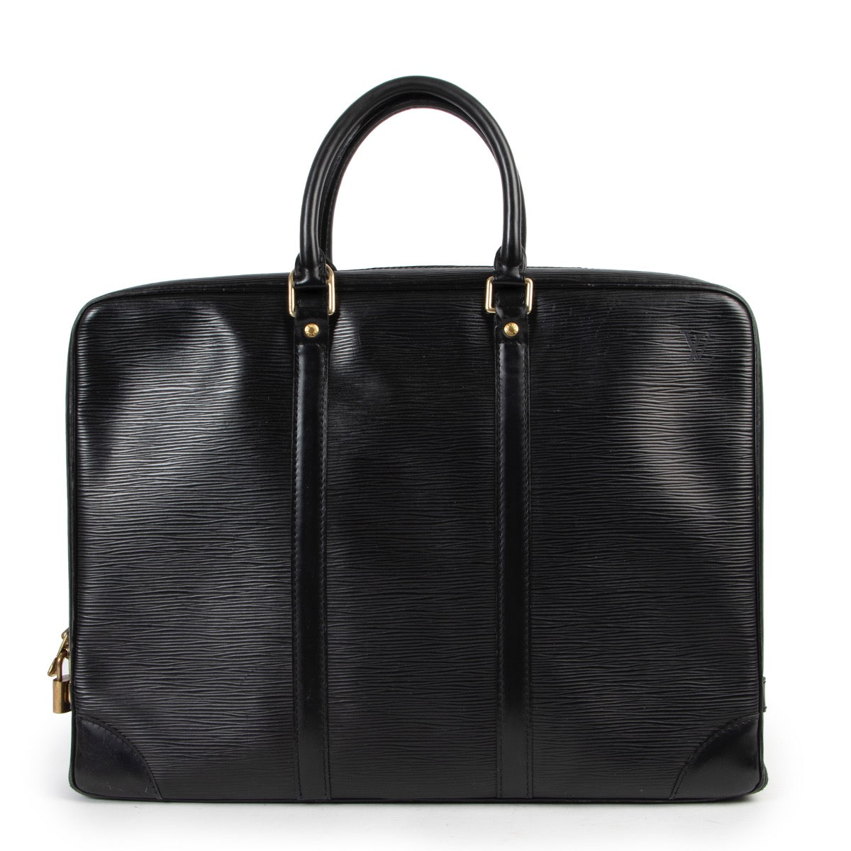 Shop safe online 100% authentic second hand Louis Vuitton Black Epi Leather Porte Documents Top Handle at labellov in Antwerp.
