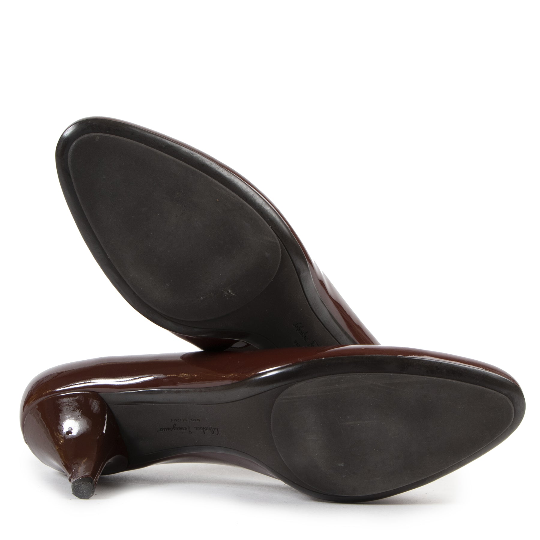 Salvatore Ferragamo Chestnut Brown Patent Pumps