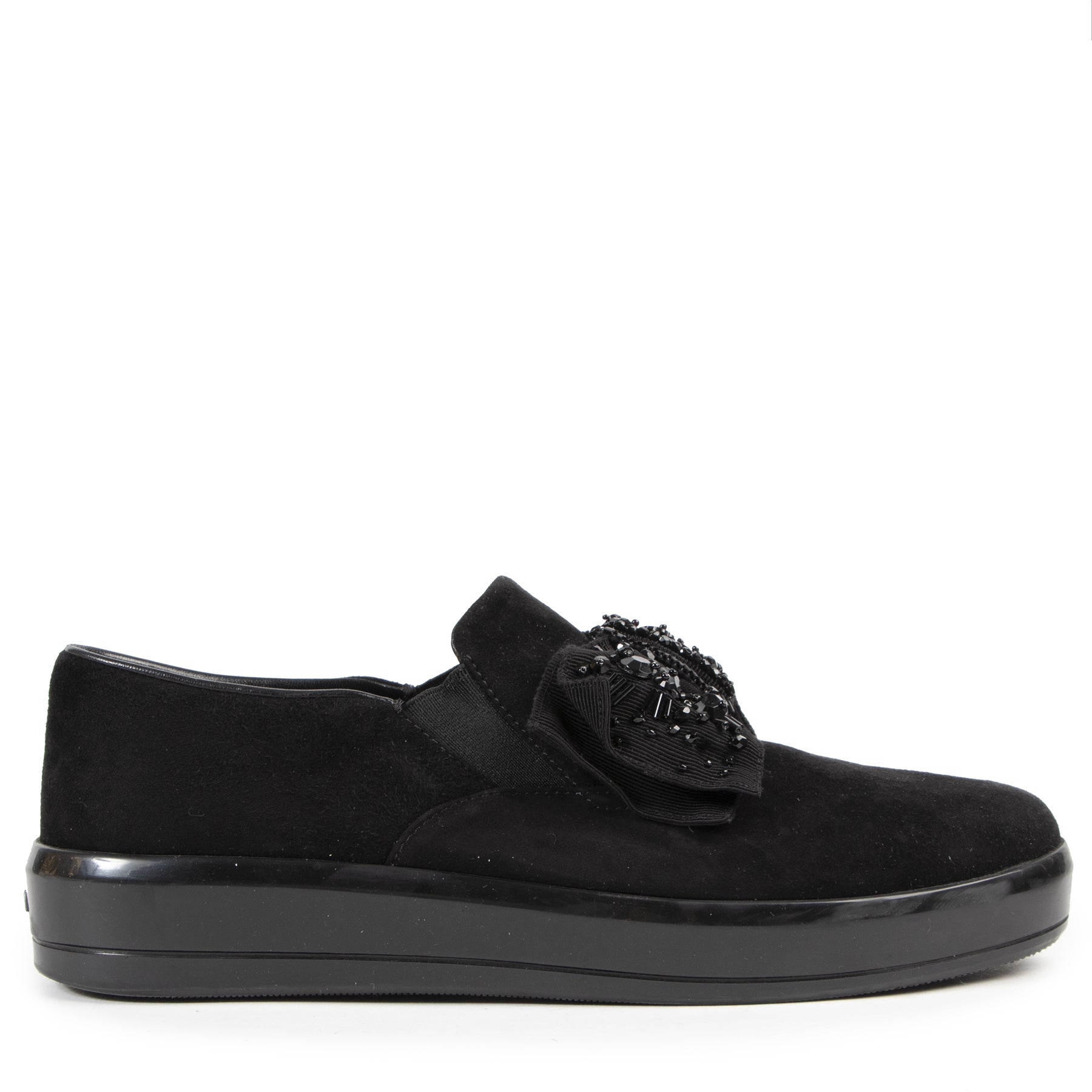 Prada Black Suede Bow Slip-on Loafers - size 39