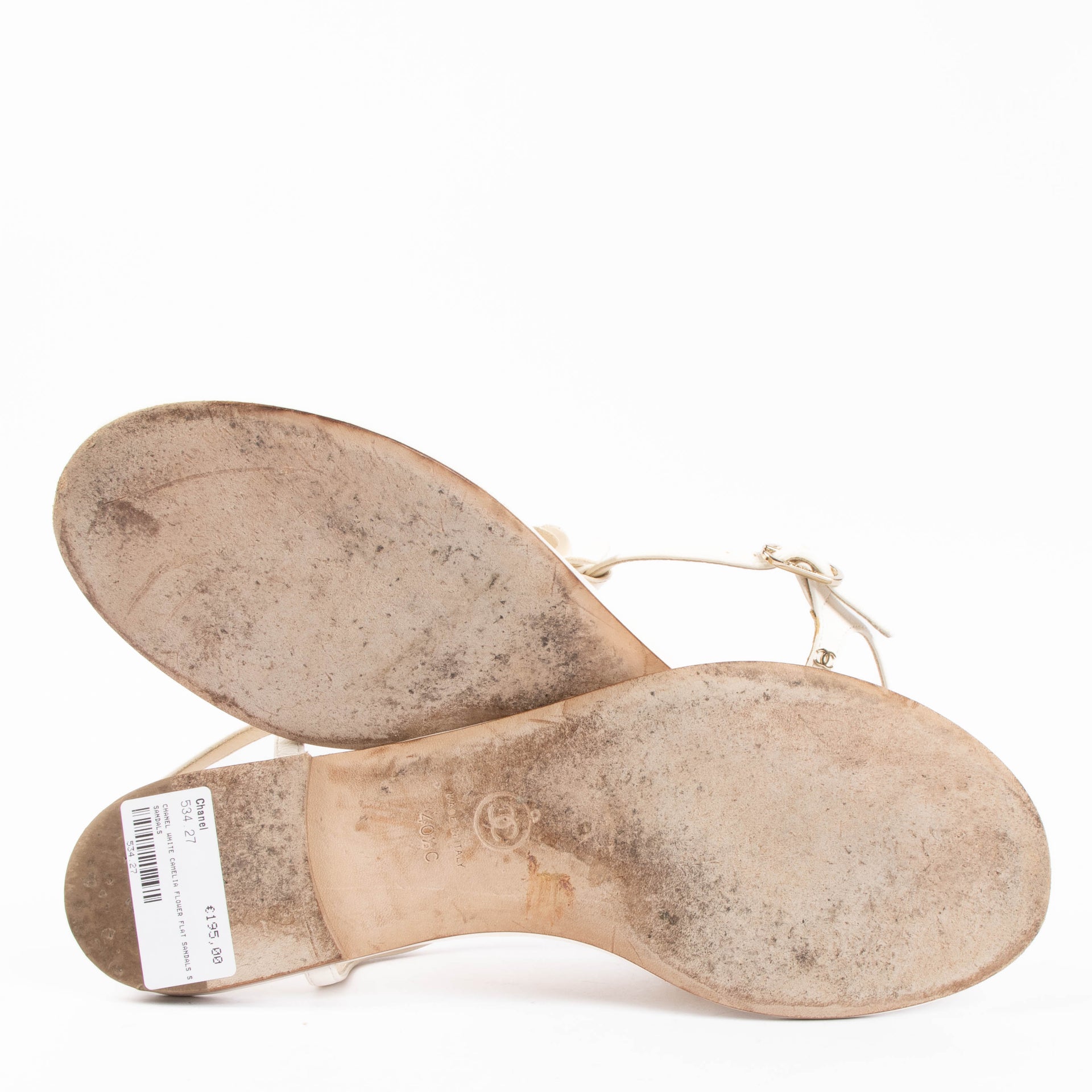 Chanel Witte Camelia Bloem Platte Sandalen - Maat 40.5