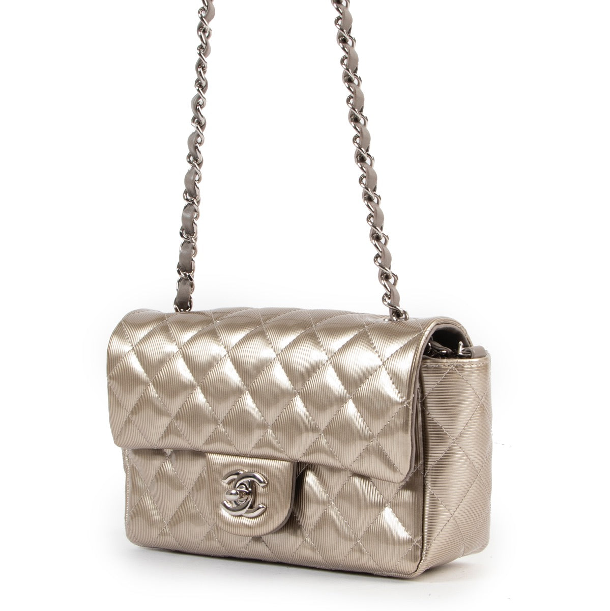 shop safe online Chanel Gold Patent Classic New Mini Flap Bag online for the best price