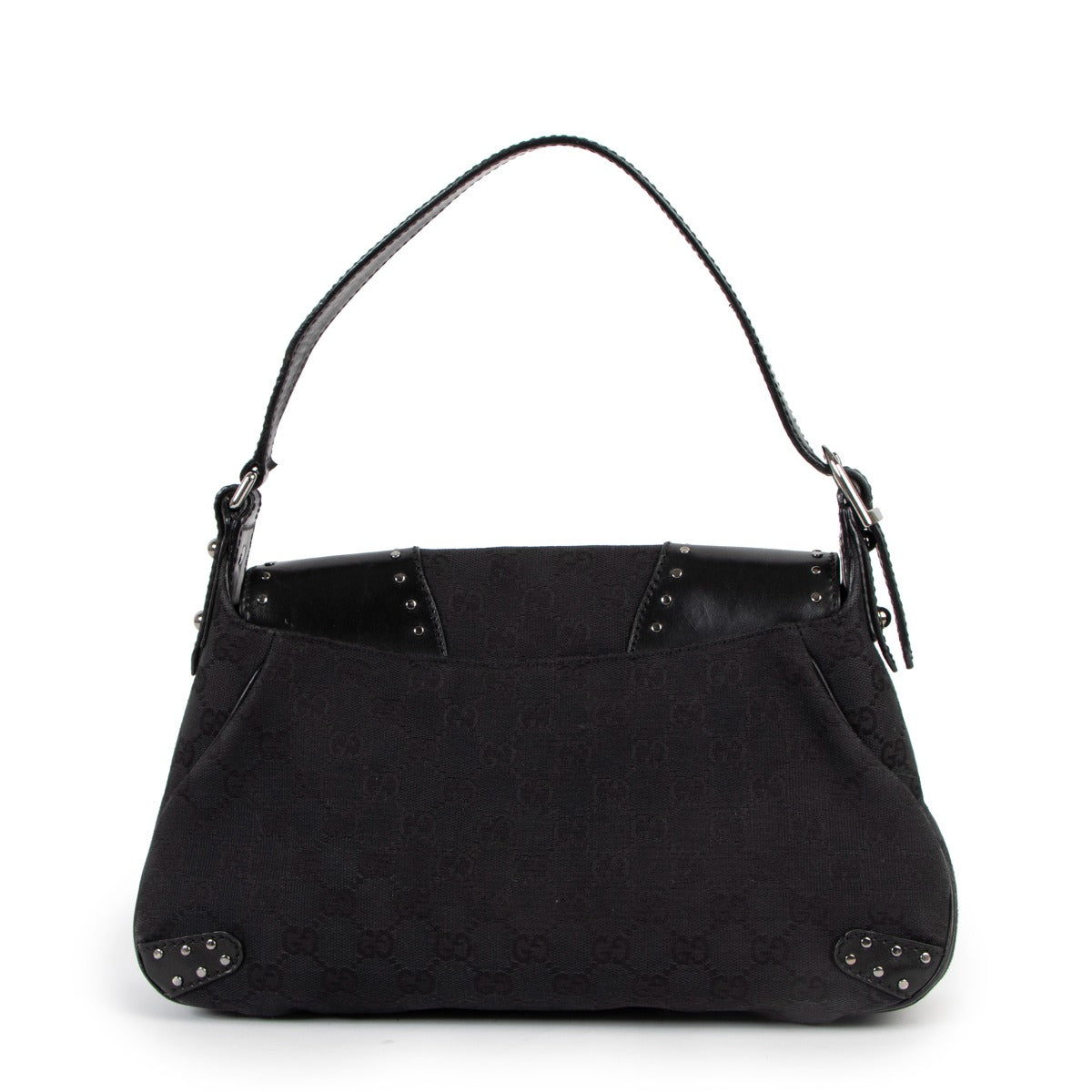 Gucci Black GG Canvas Horsebit Studded Shoulder Bag