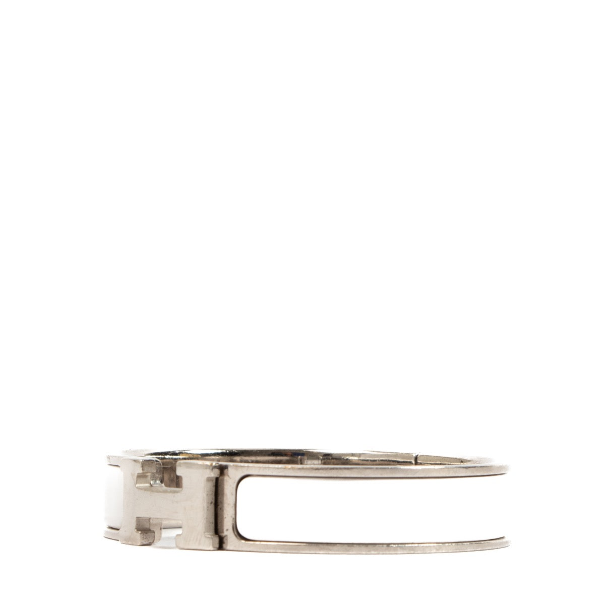 Hermès White Silver Clic H Bracelet - Size GM