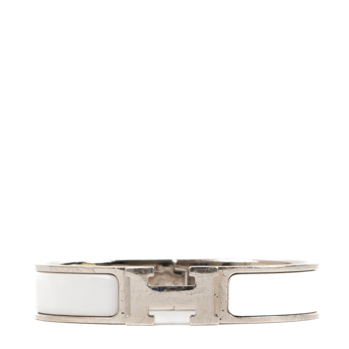 Hermès White Silver Clic H Bracelet - Size GM