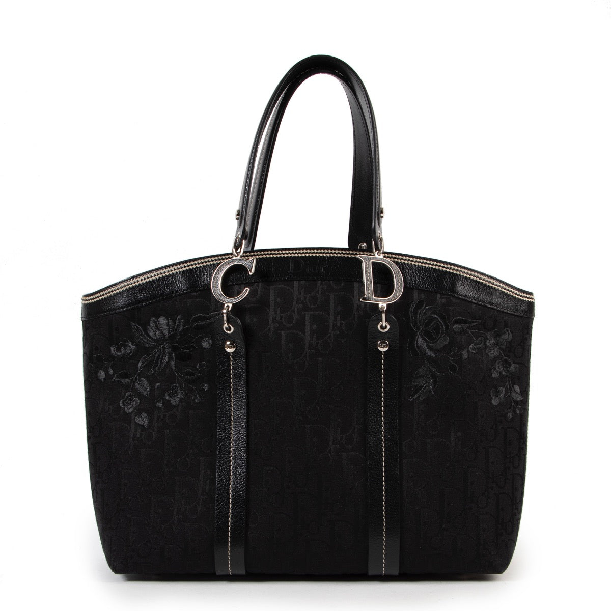 Dior Black Monogram Top Handle Bag shop safe online fort he best price