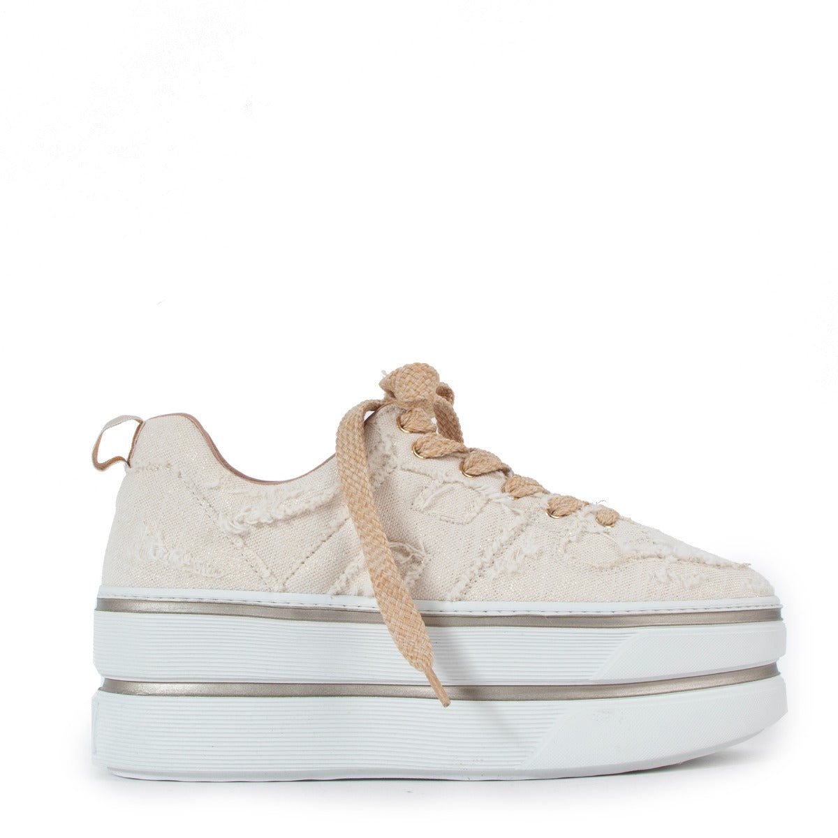 Hogan H449 Beige Shimmer Denim Platform Sneakers