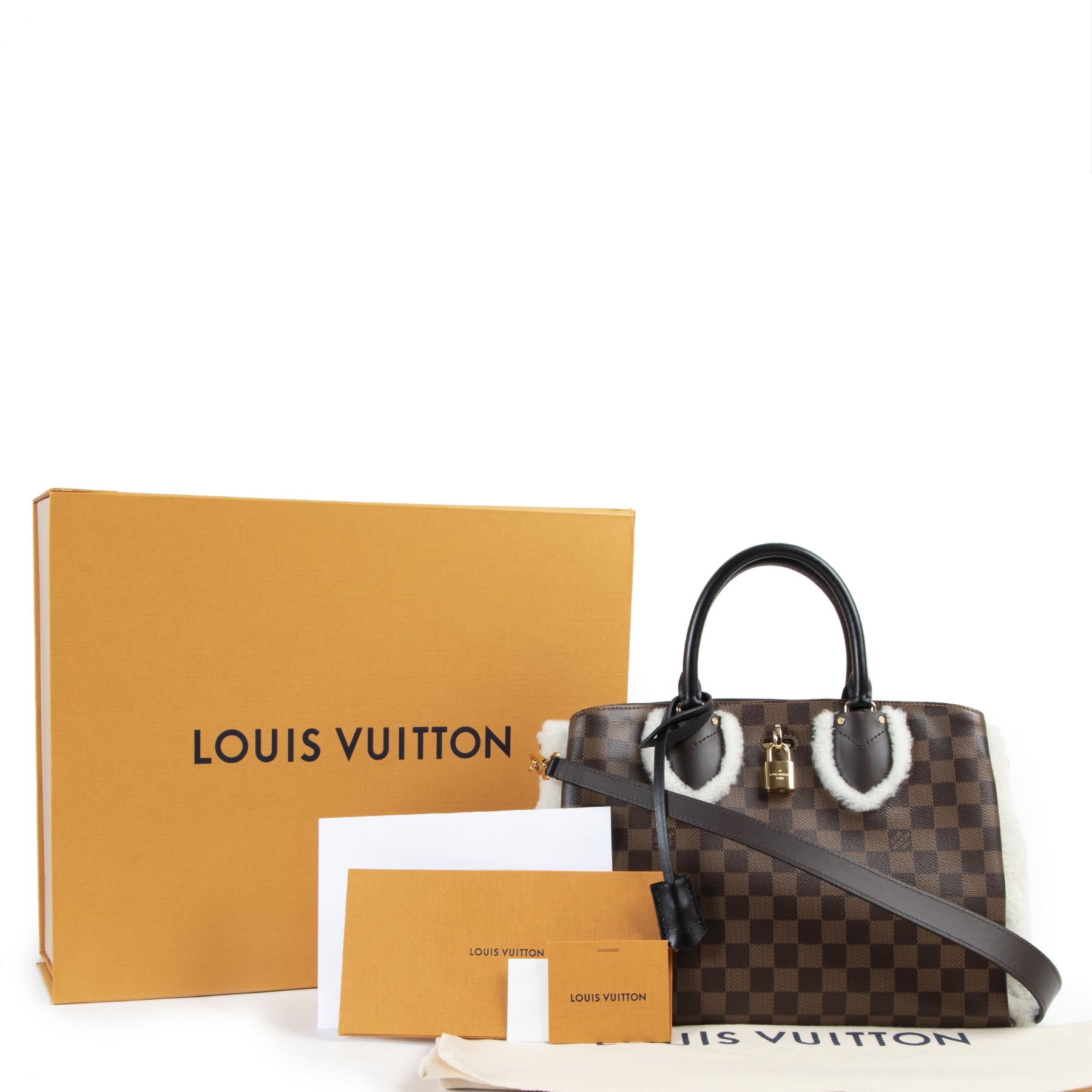 shop safe online secondhand Louis Vuitton Limited Cuir Taurillon Damier Ebene Normandy Shoulder Bag