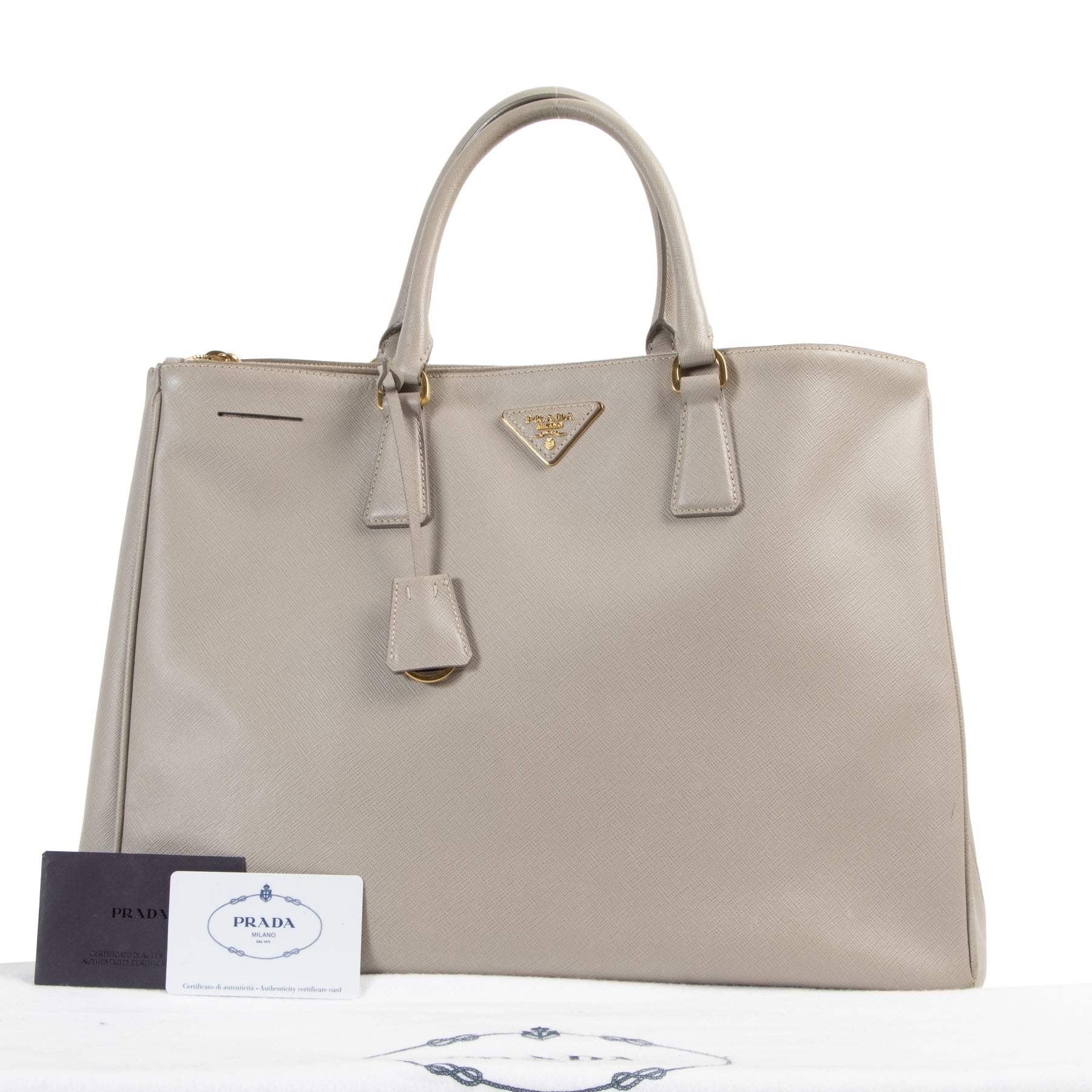 shp safe online Prada Grey Saffiano Lux Large Double Zip Tote
