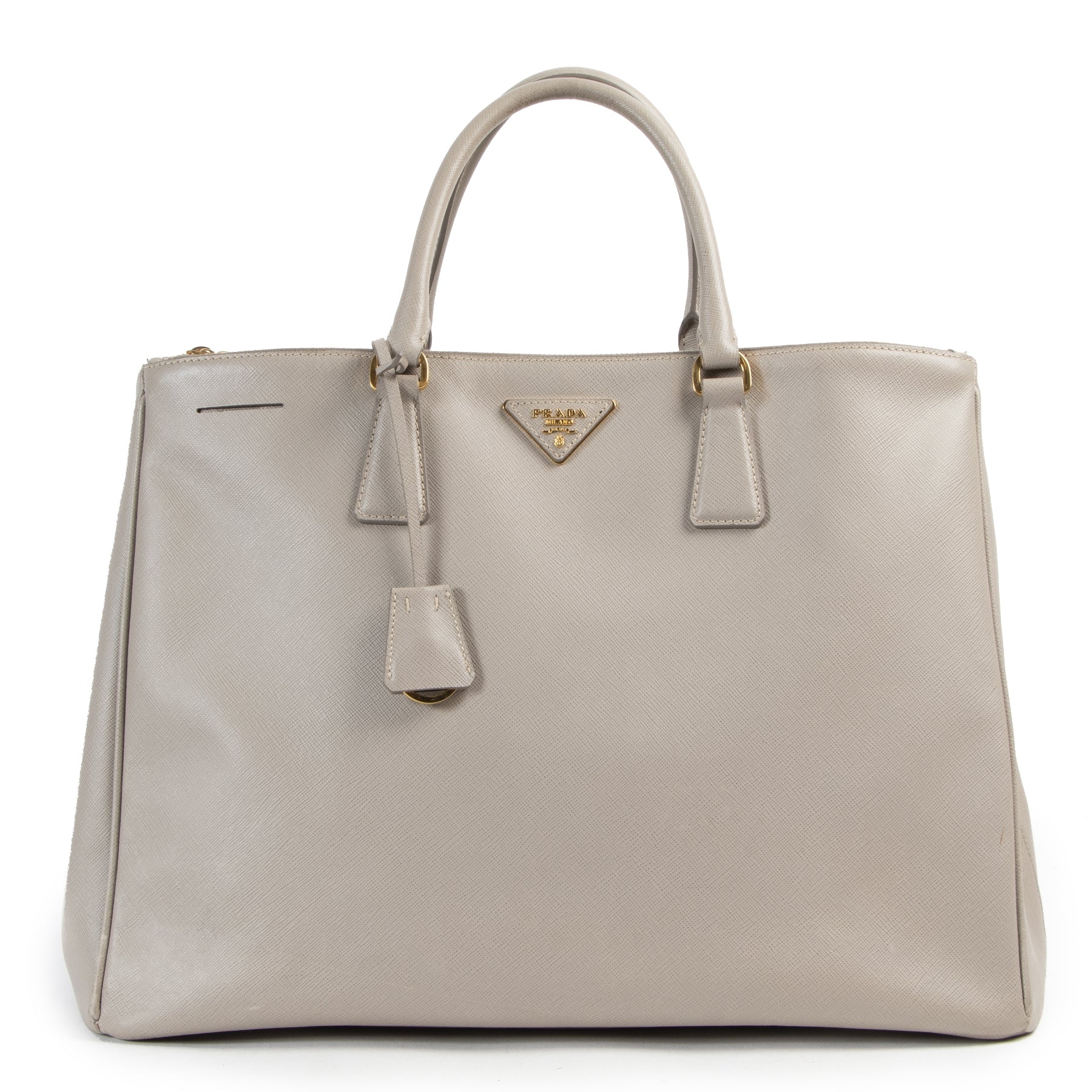shp safe online Prada Grey Saffiano Lux Large Double Zip Tote