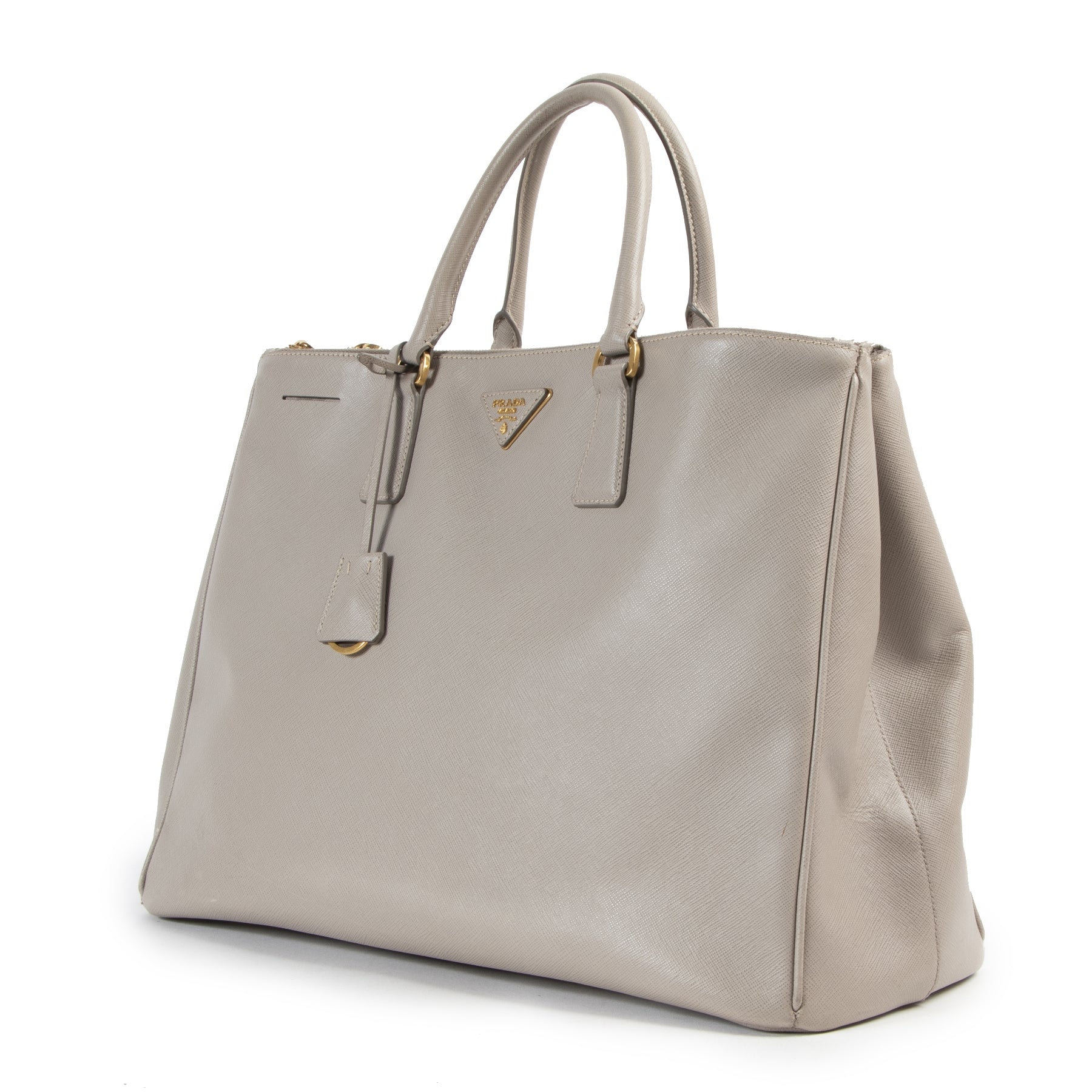 koop veilig online tegen de beste prijs Prada Grey Saffiano Lux Large Double Zip Tote