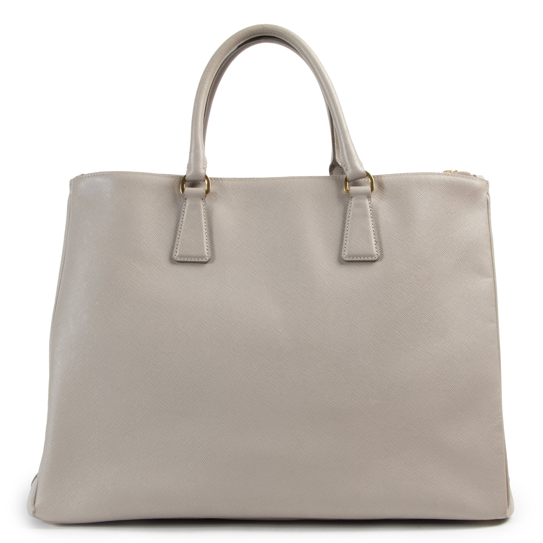 Prada Grey Saffiano Lux Large Double Zip Tote