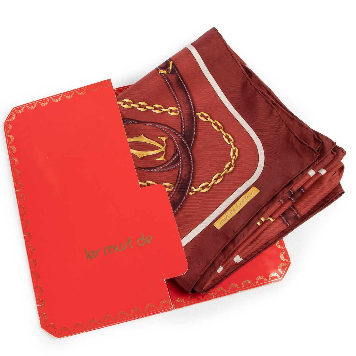 Shop safe online an 100% authentic second hand Must De Cartier Burgundy Scarf in good preloved condition at Labellov in Antwerp.