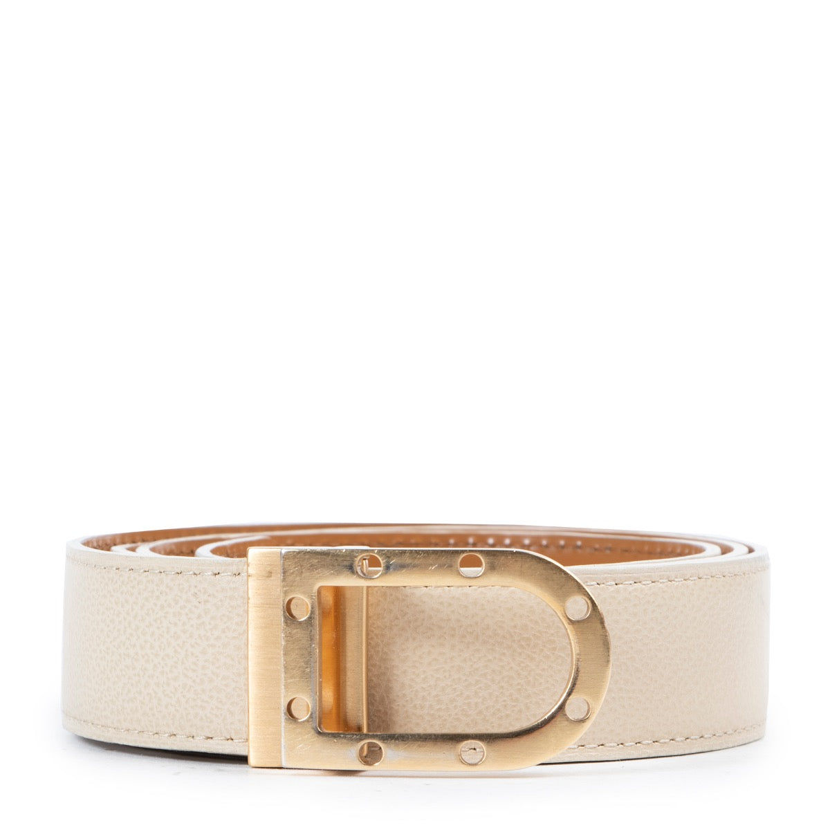 Shop safe online an authentic second hand Delvaux Beige D Belt - Size 95 in good preloved condition at the right price at Labellov Antwerp.
