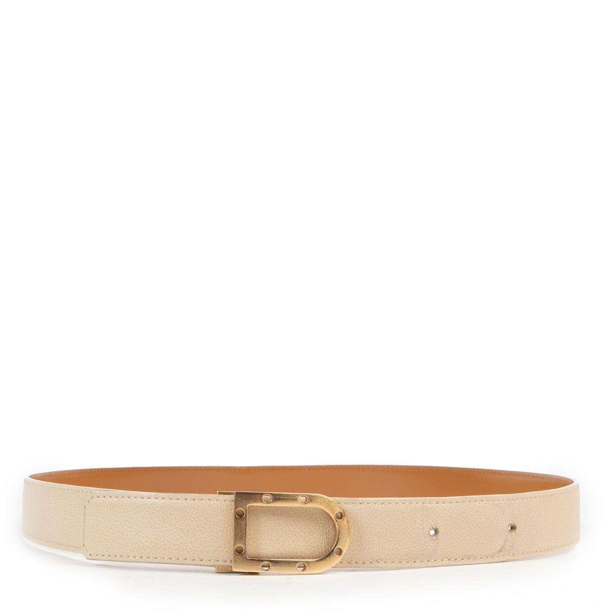 Shop safe online an authentic second hand Delvaux Beige D Belt - Size 95 in good preloved condition at the right price at Labellov Antwerp.