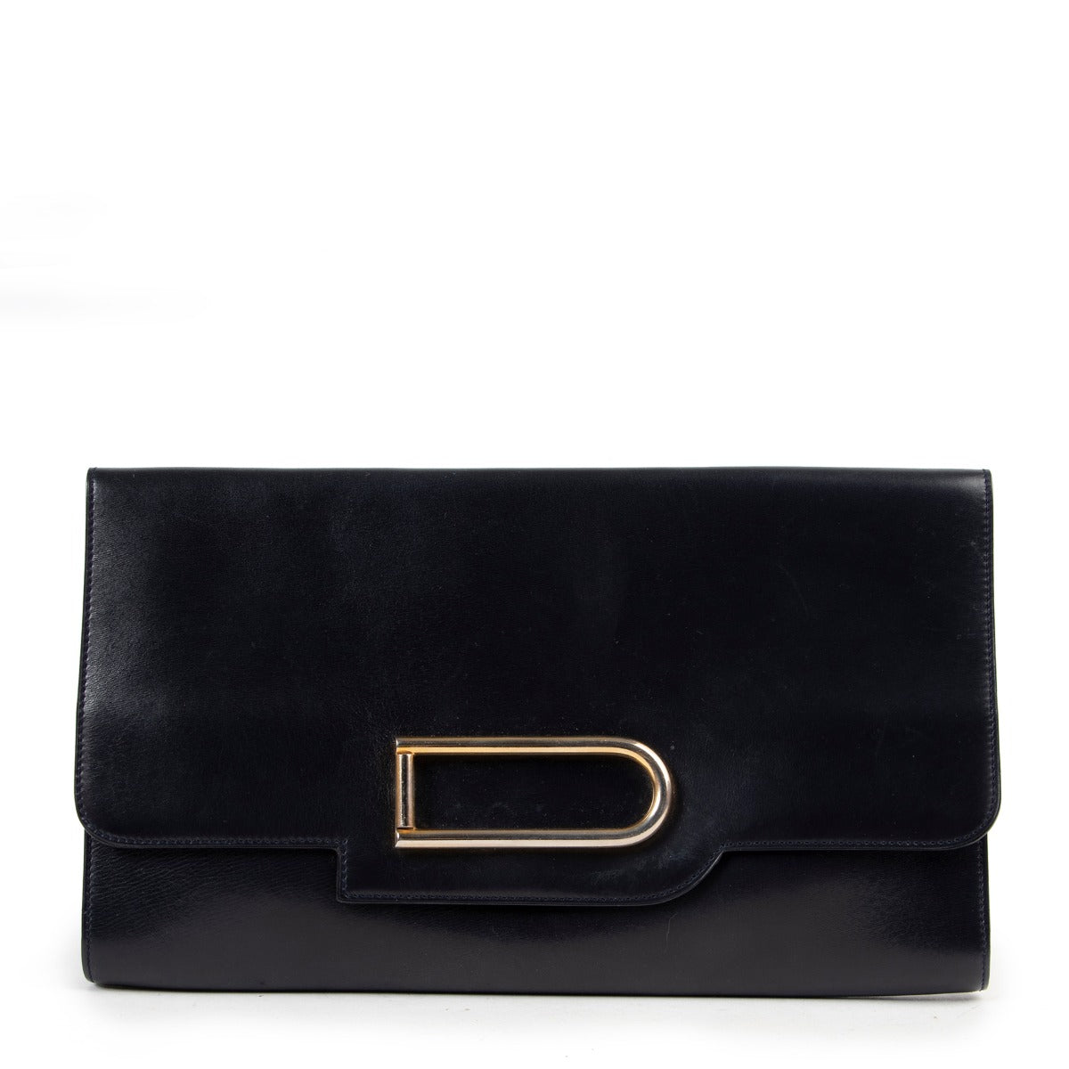 Shop safe online authentic second hand Delvaux Blue Leather D Clutch in good preloved condition at the right price at Labellov in Antwerp.